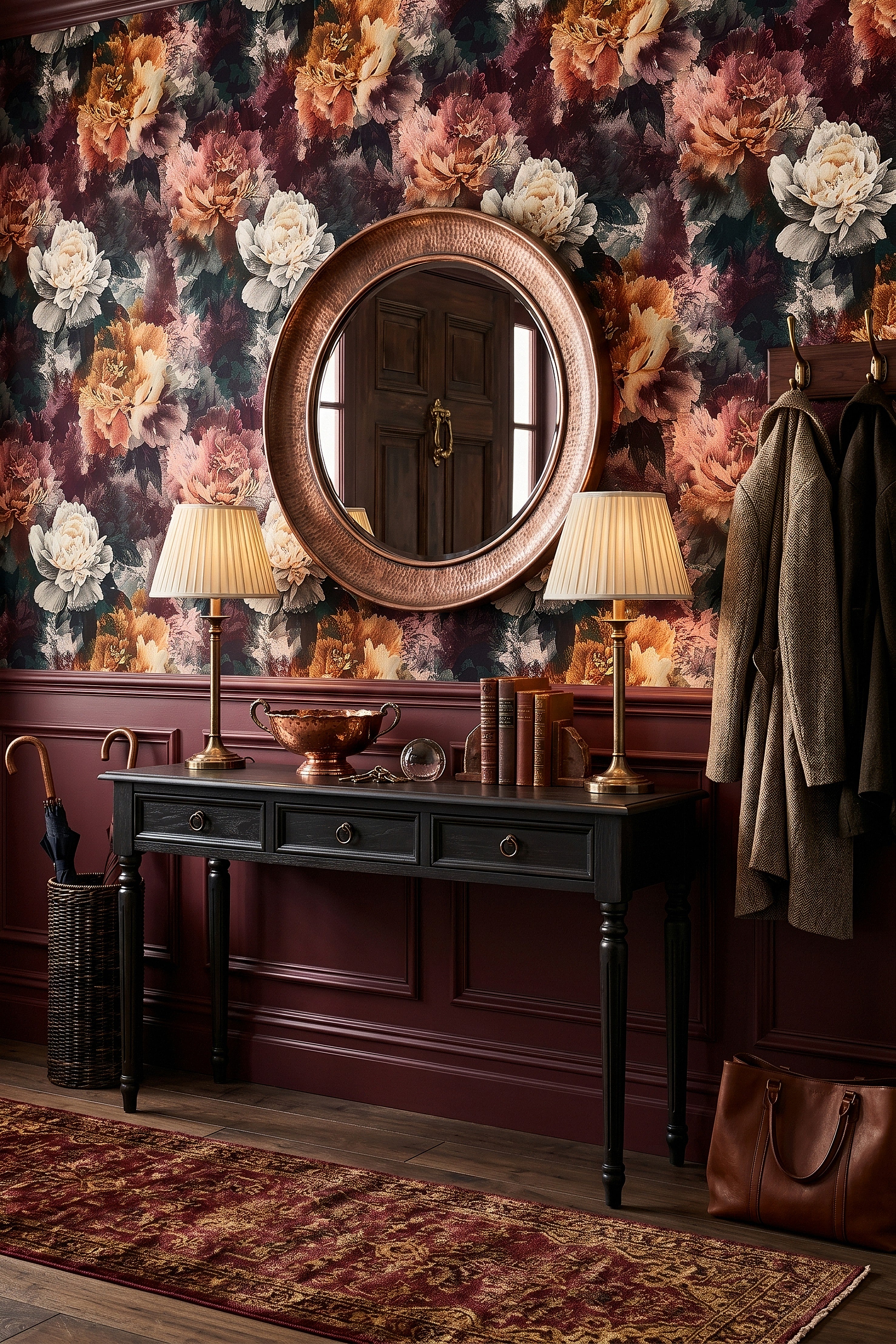 Requiem wallpaper shown in an entryway