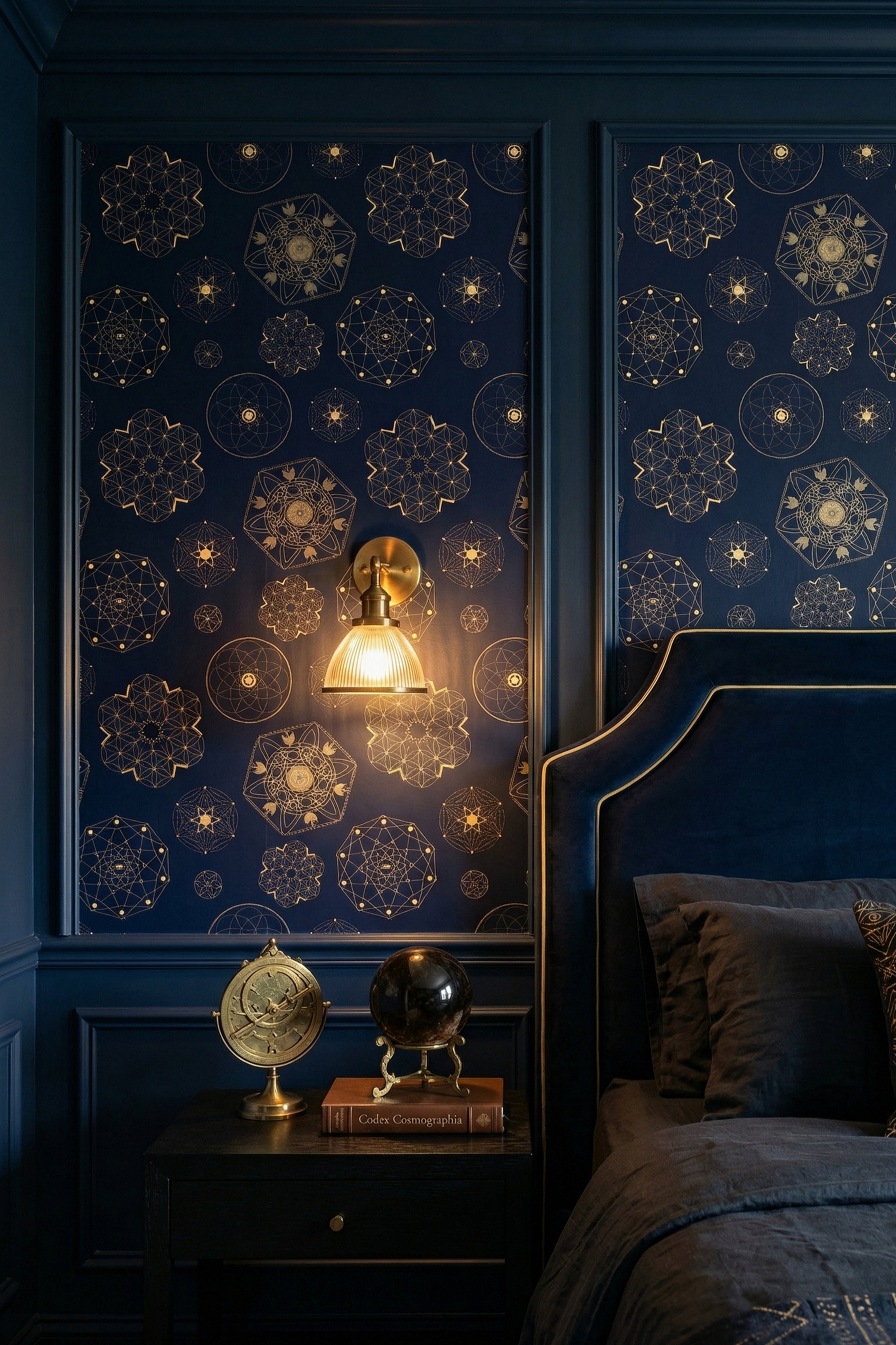 Star Chart wallpaper shown in a bedroom