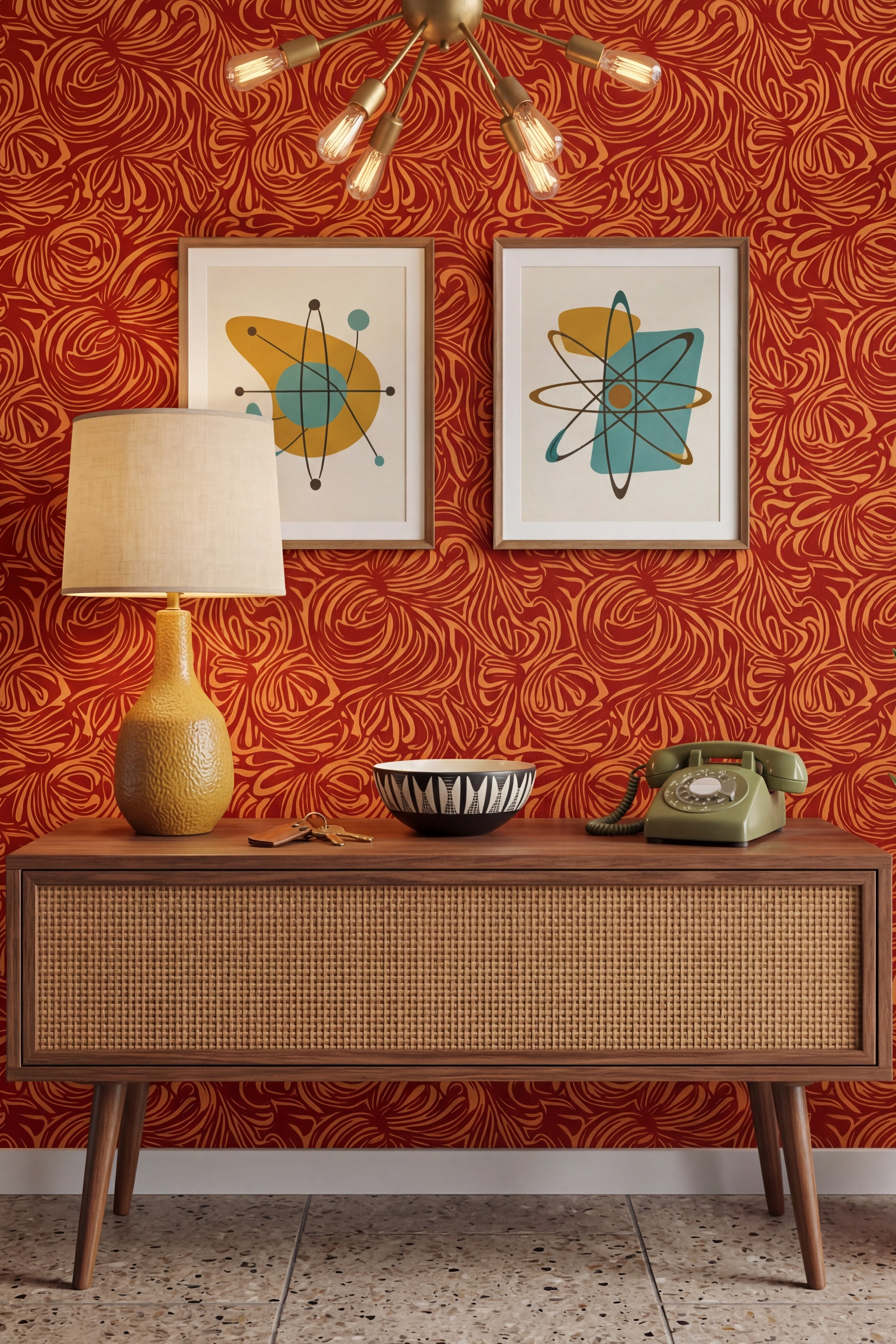 Golden Hour wallpaper shown in an entryway