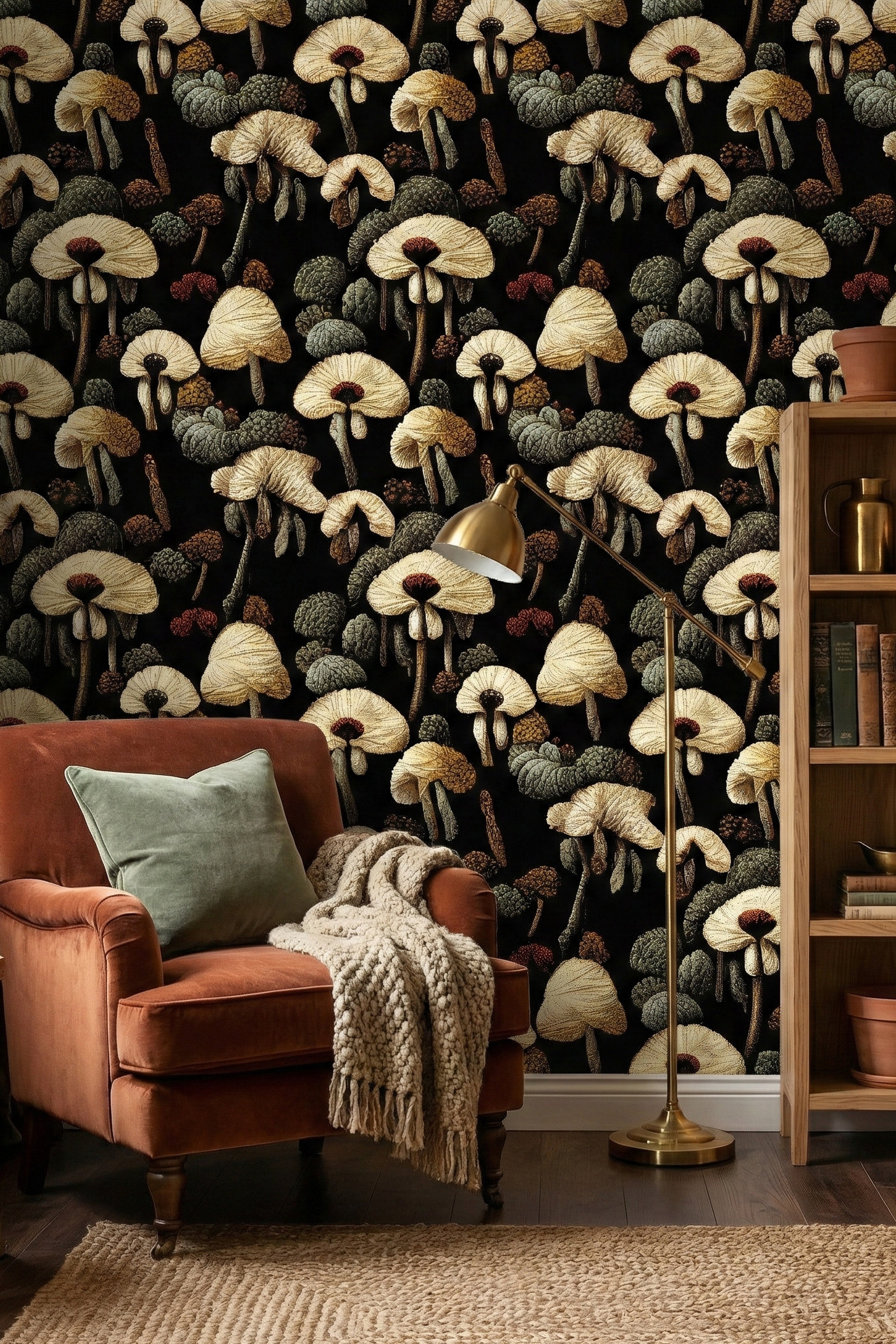 Woodland Cottage wallpaper shown in a reading corner
