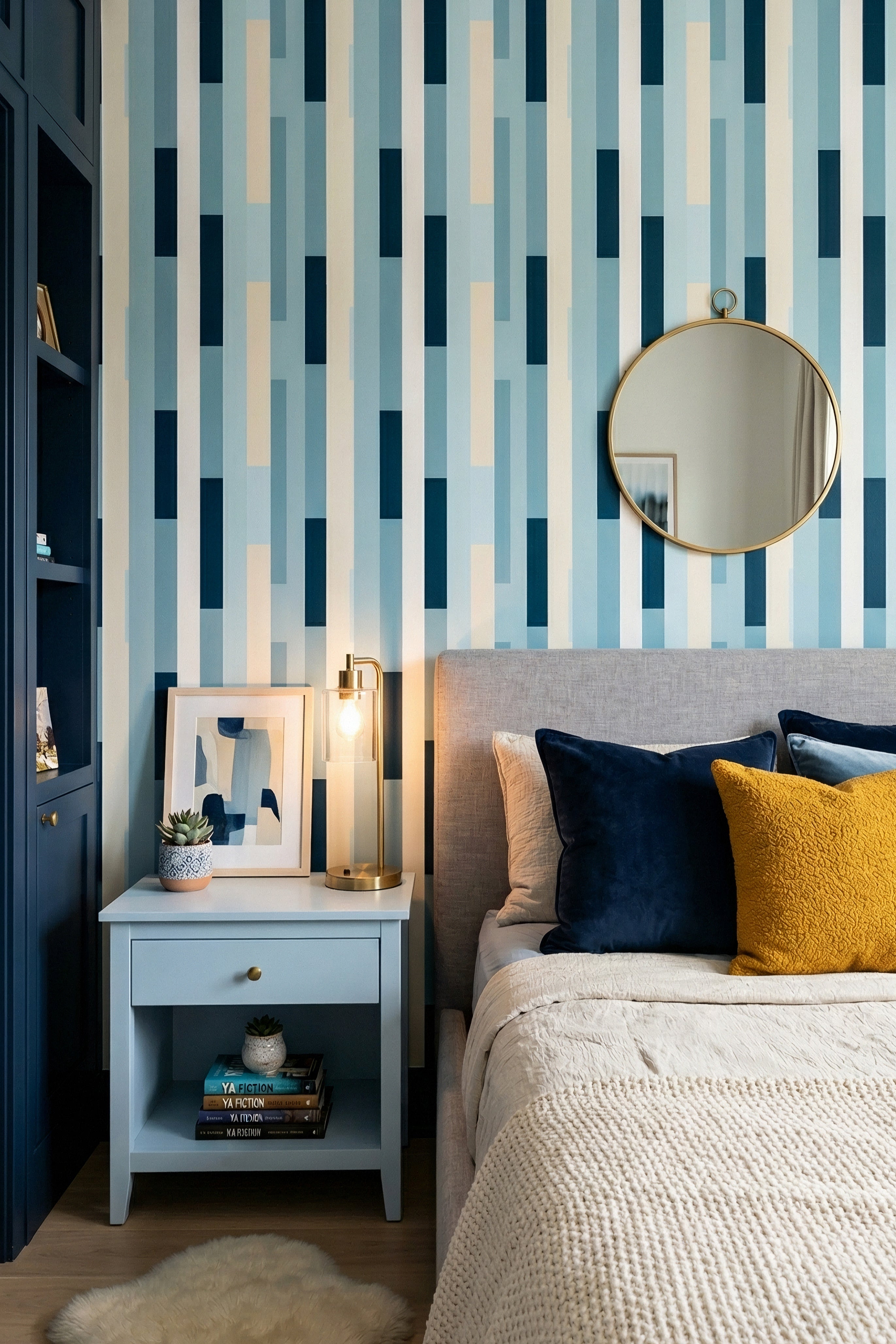 Poolside wallpaper shown in a bedroom