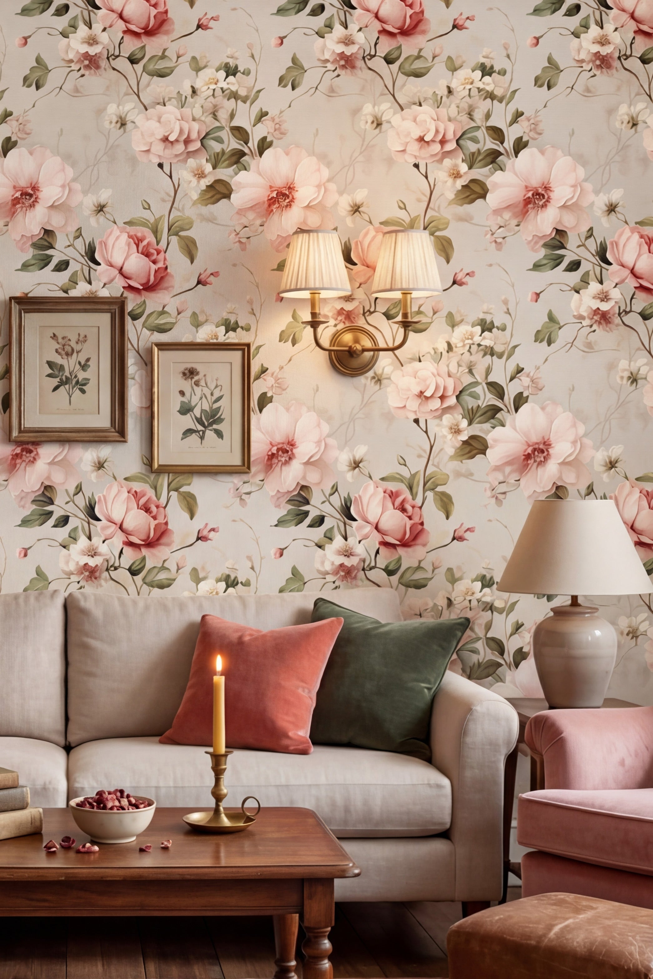 Midnight Garden wallpaper shown in a living room