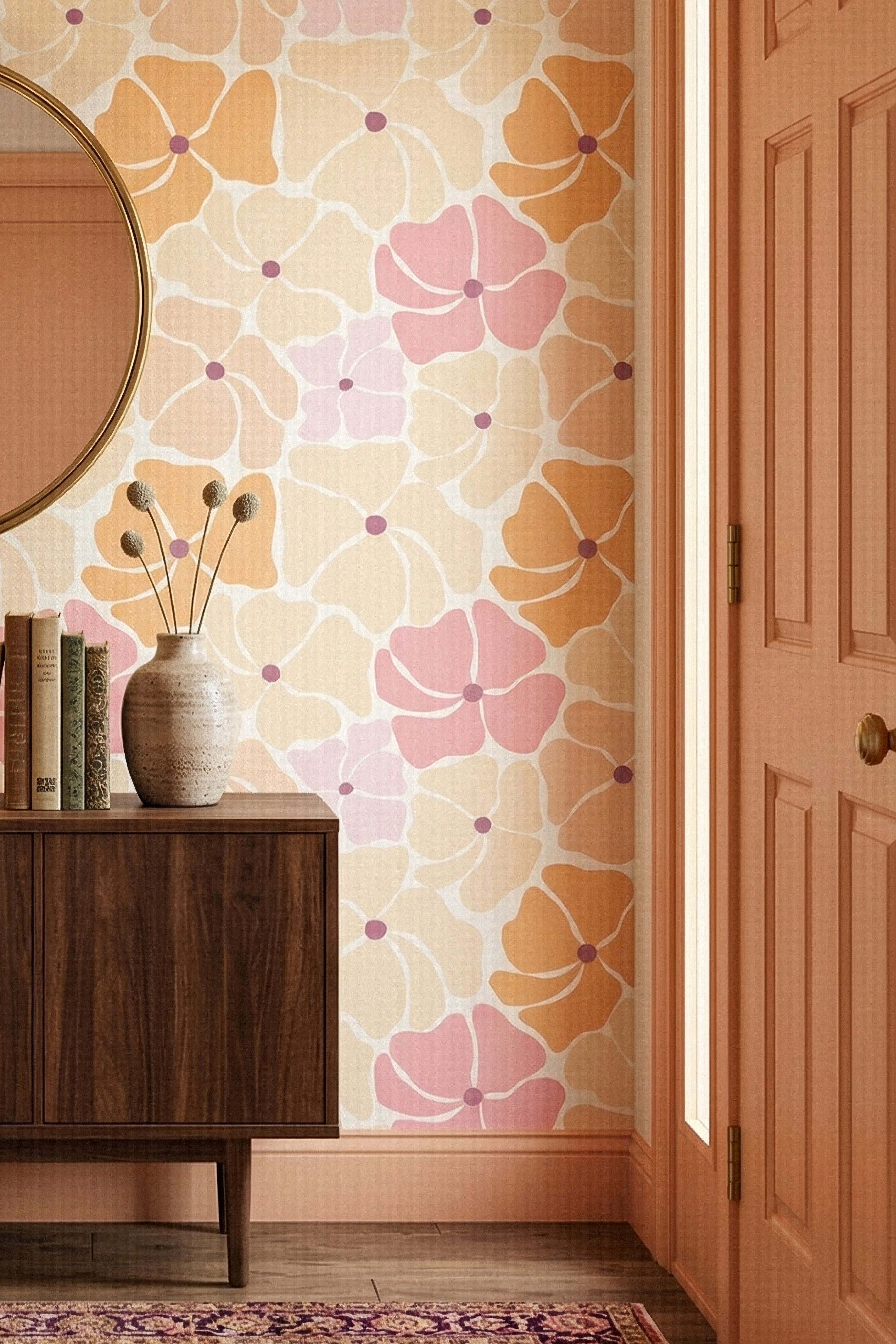 Flower Pop wallpaper shown in an entryway