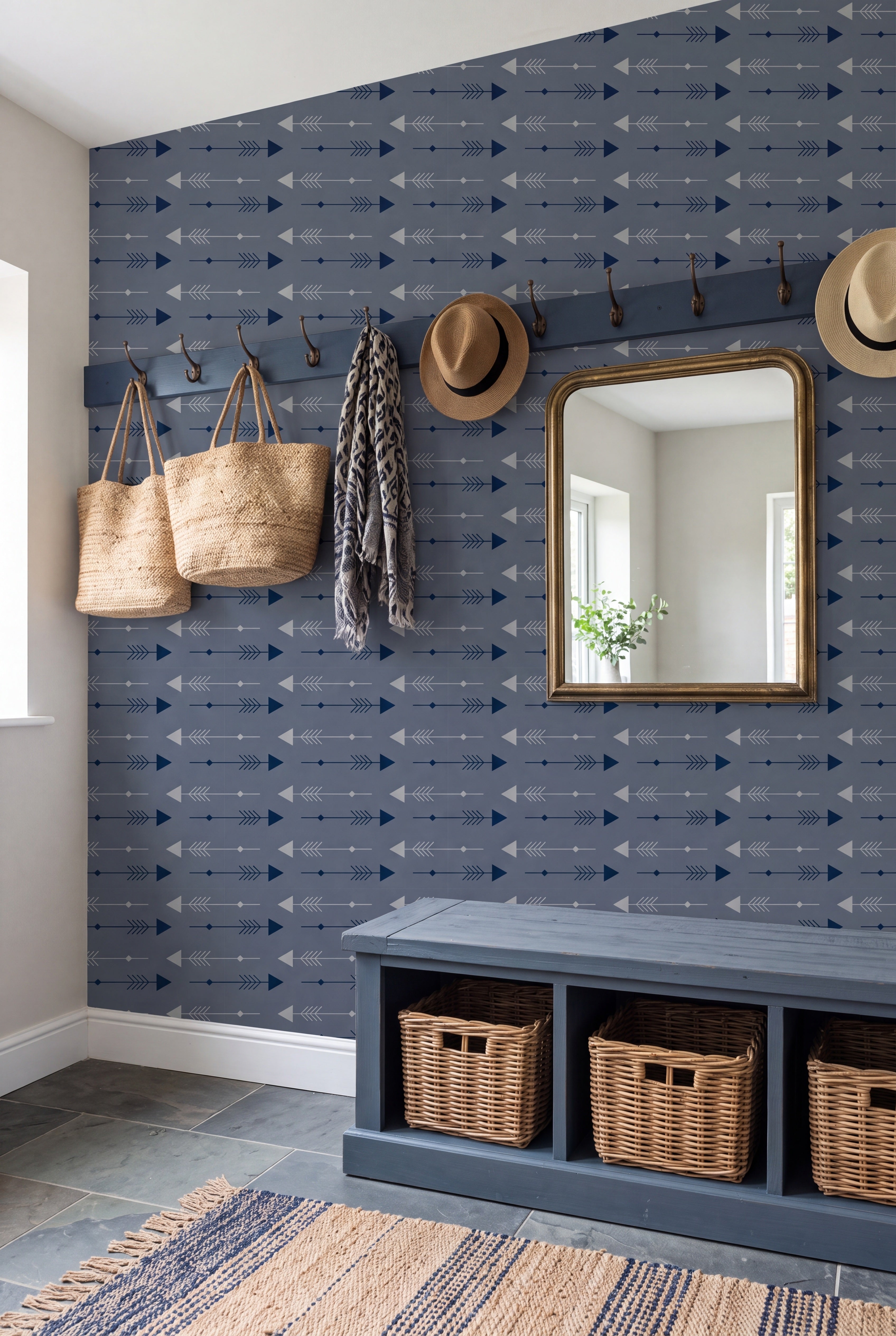 Lone Star Glam wallpaper shown in a mudroom