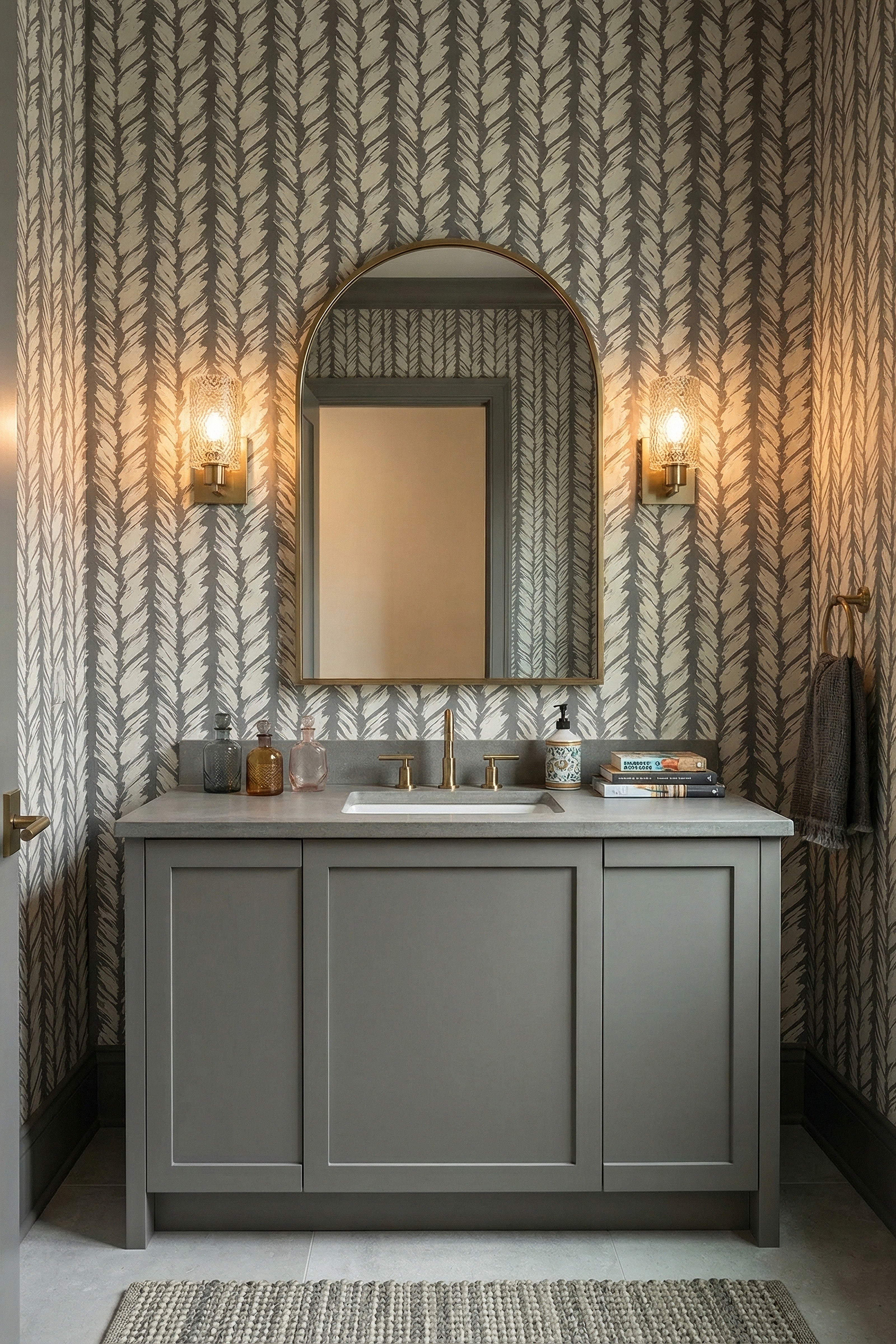 Charcoal Brush wallpaper shown in a powder room