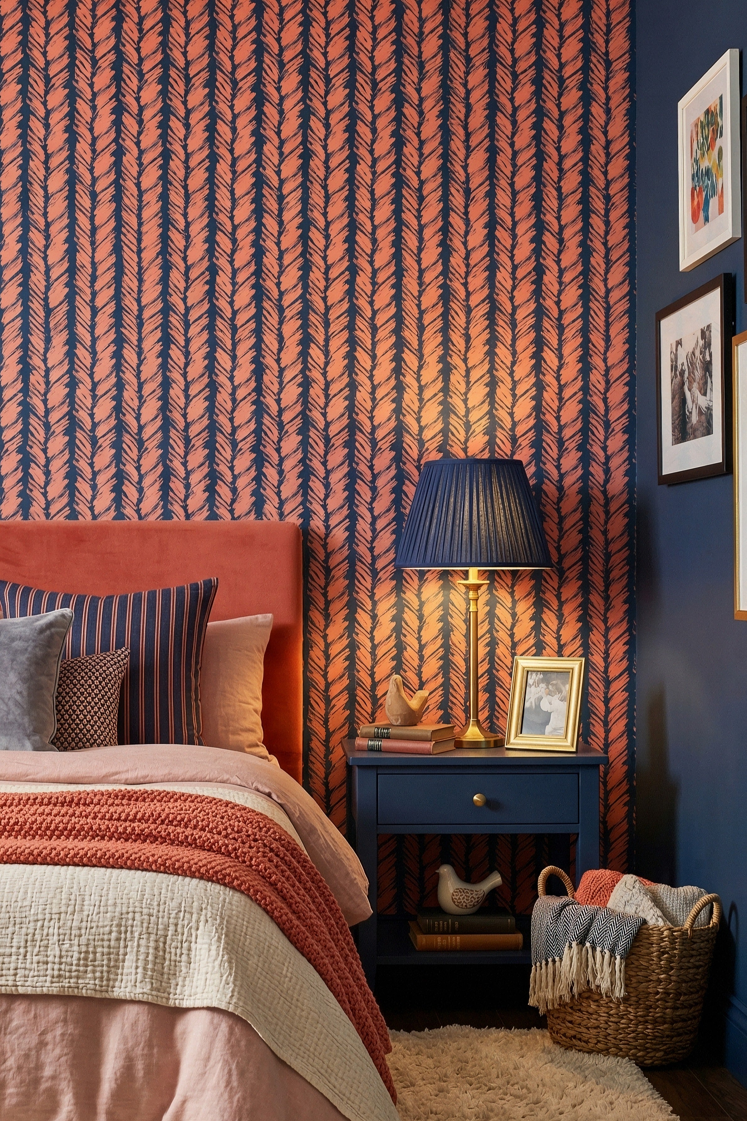 Harbor Brush wallpaper shown in a bedroom