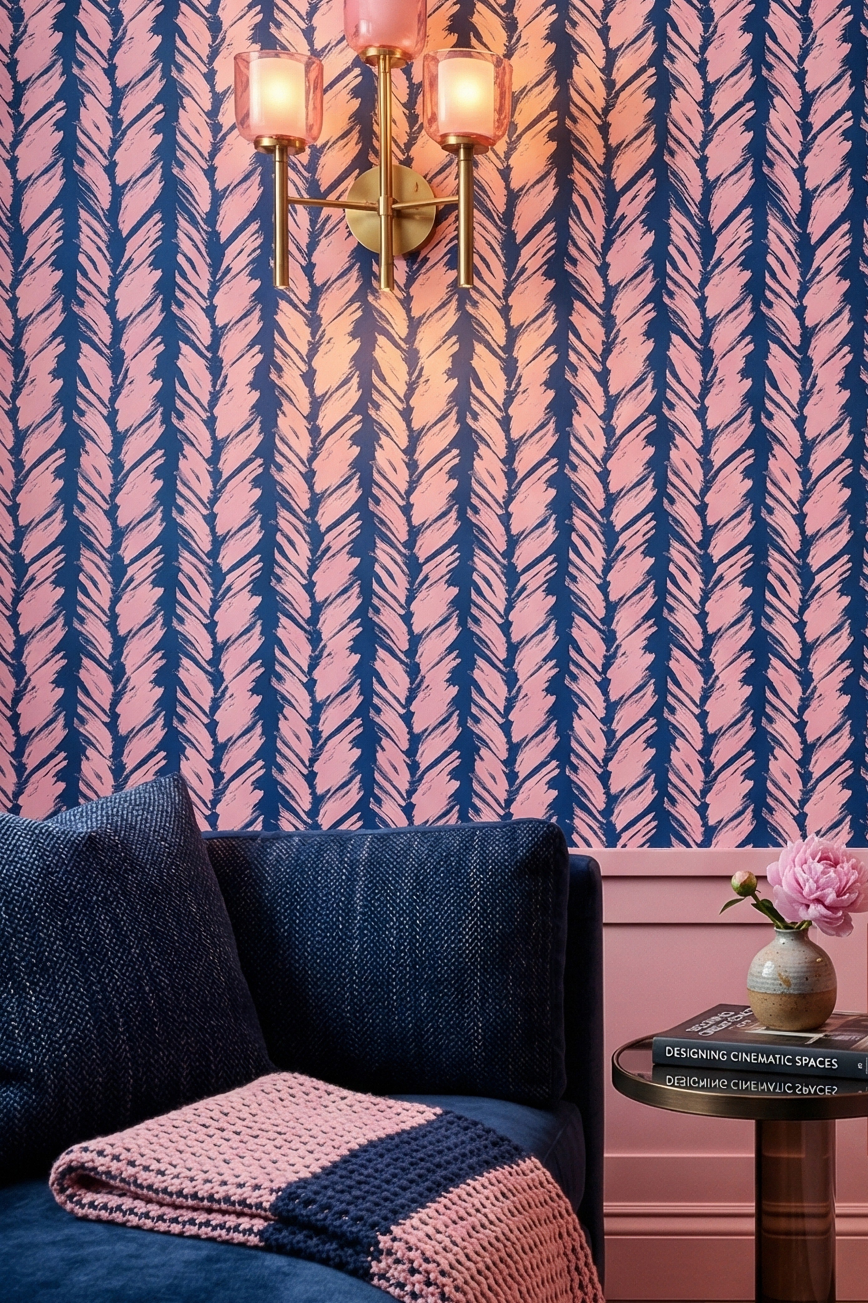 Preppy Brush wallpaper shown in a living room