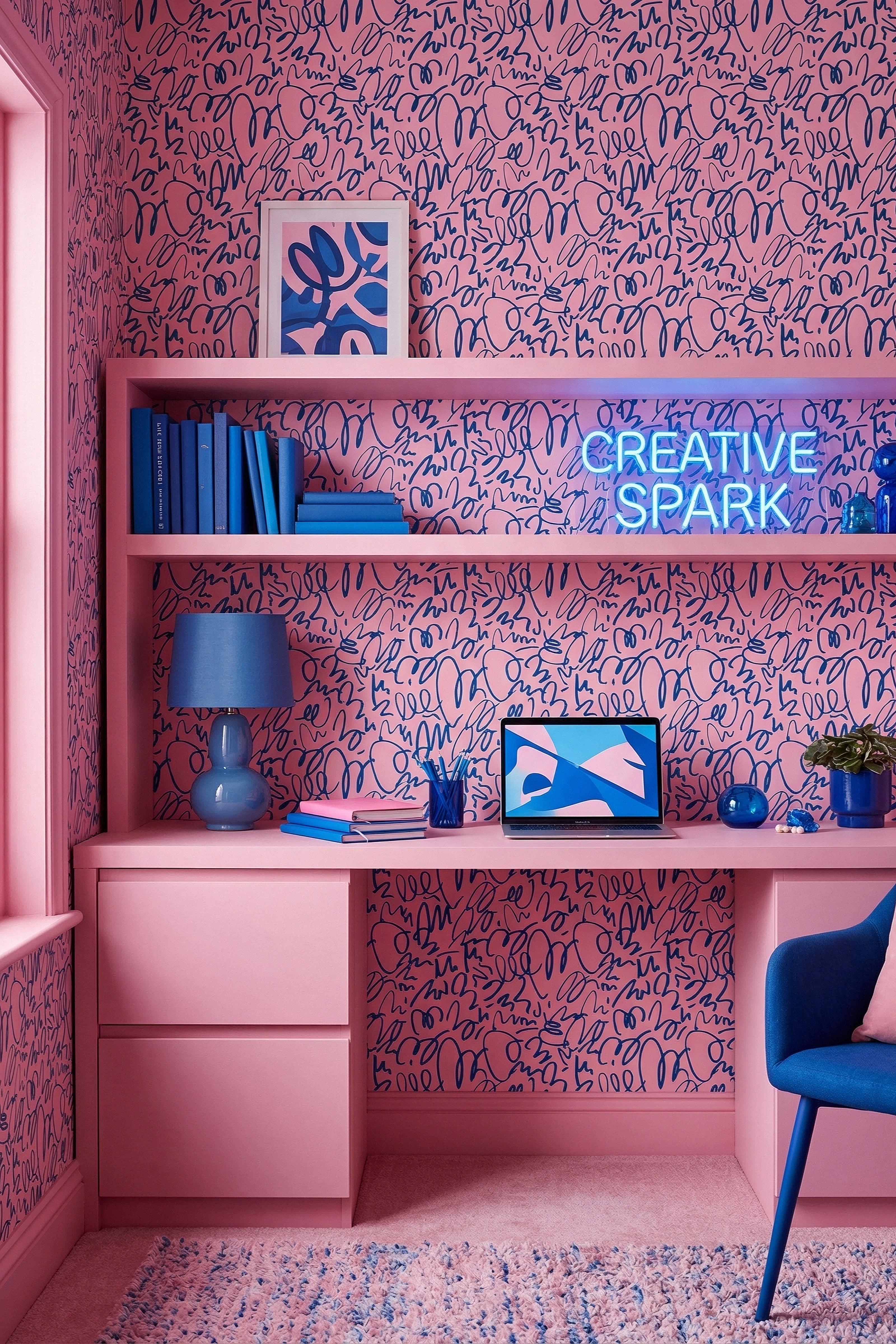 Funk & Flow wallpaper shown in a home office