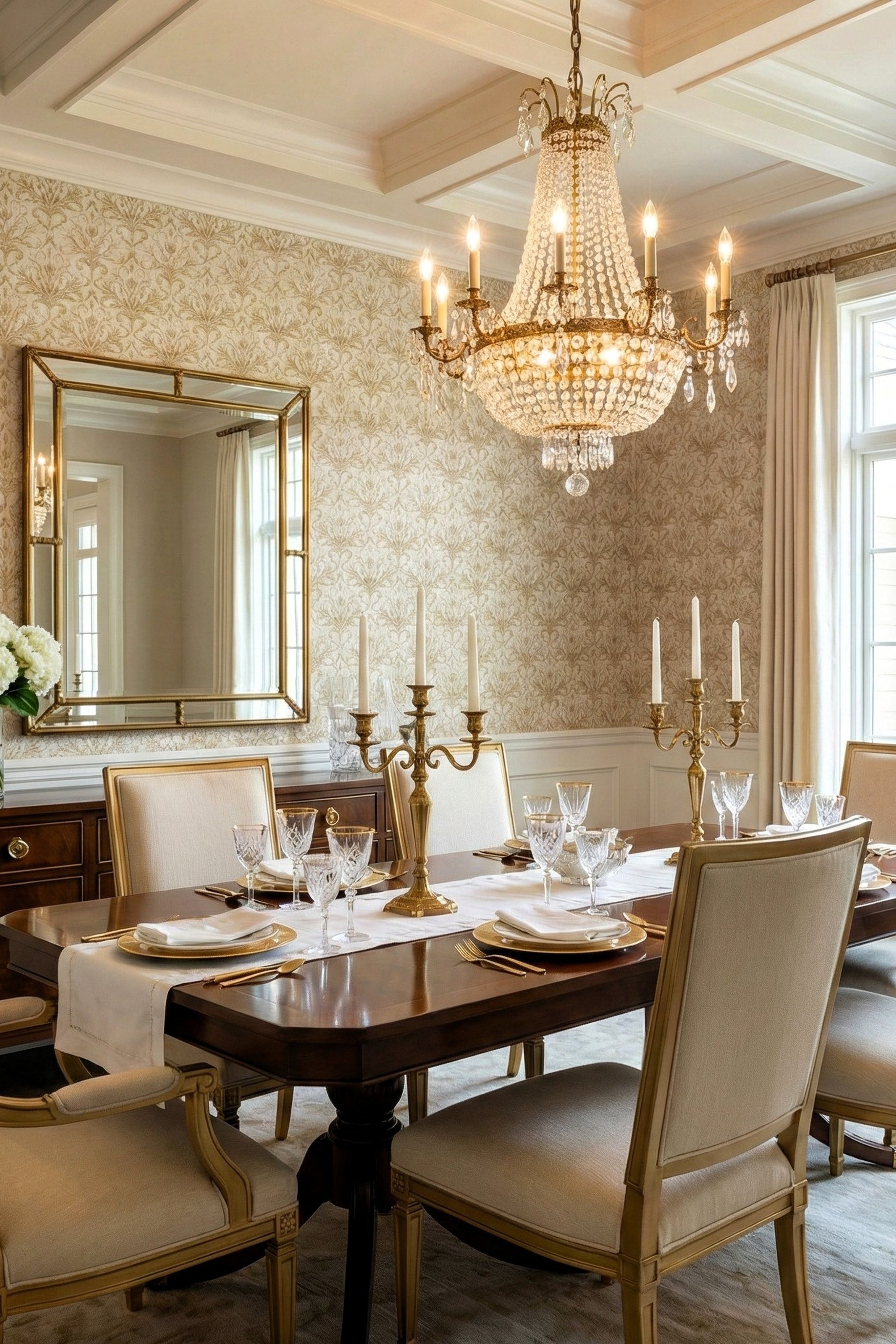 Golden Scroll wallpaper shown in a dining room