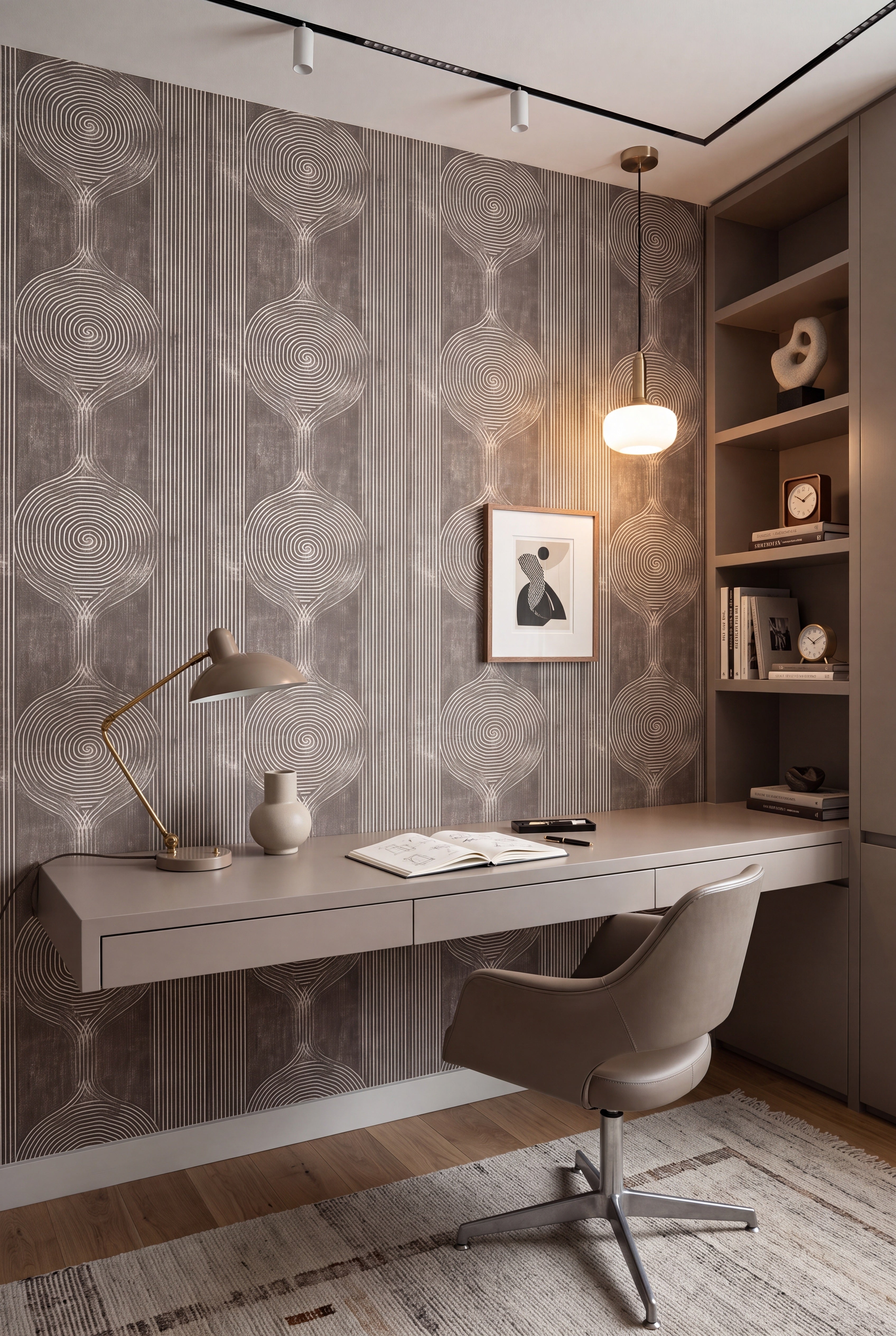 Sandstone wallpaper shown in a home office
