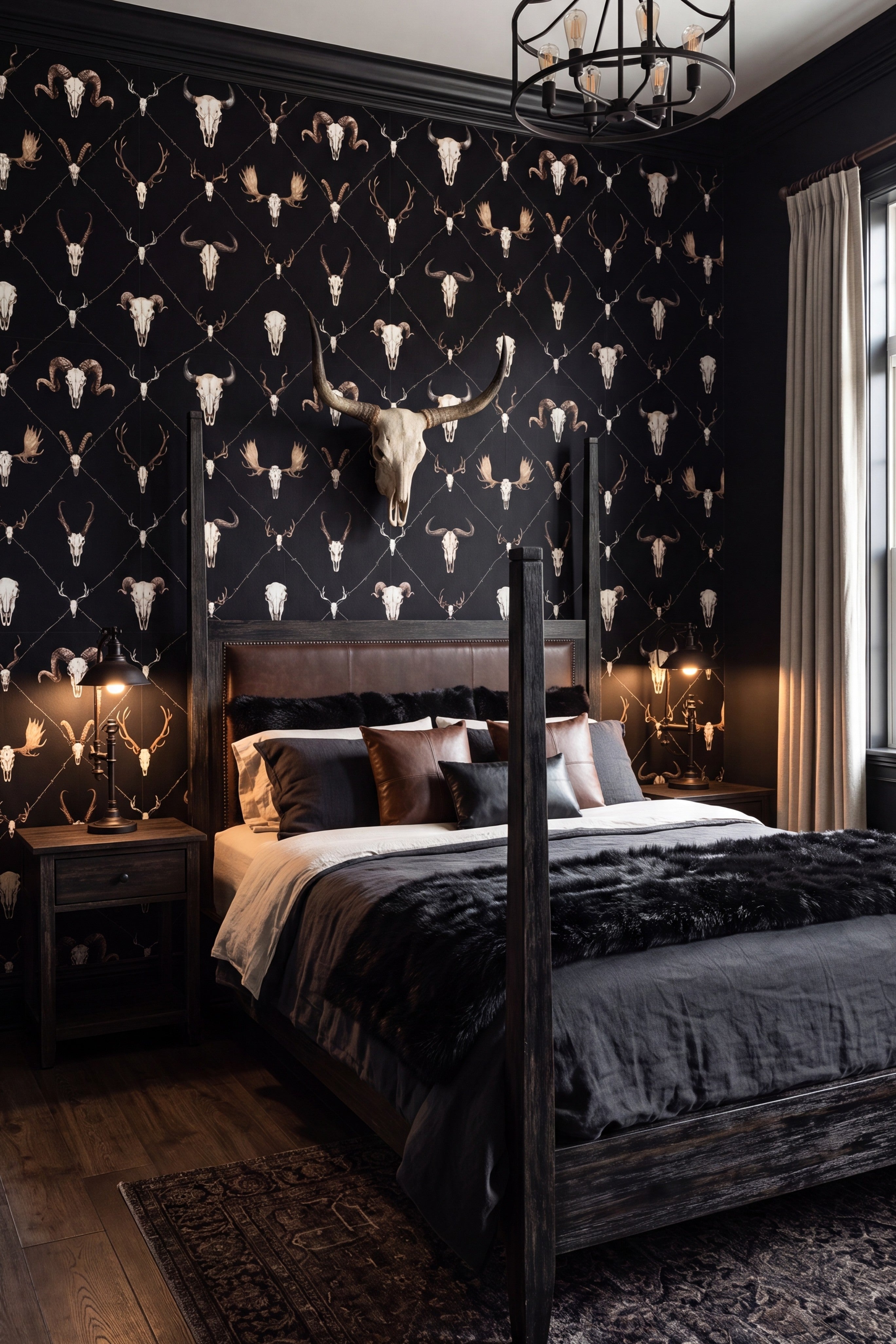 Outlaw wallpaper shown in a bedroom