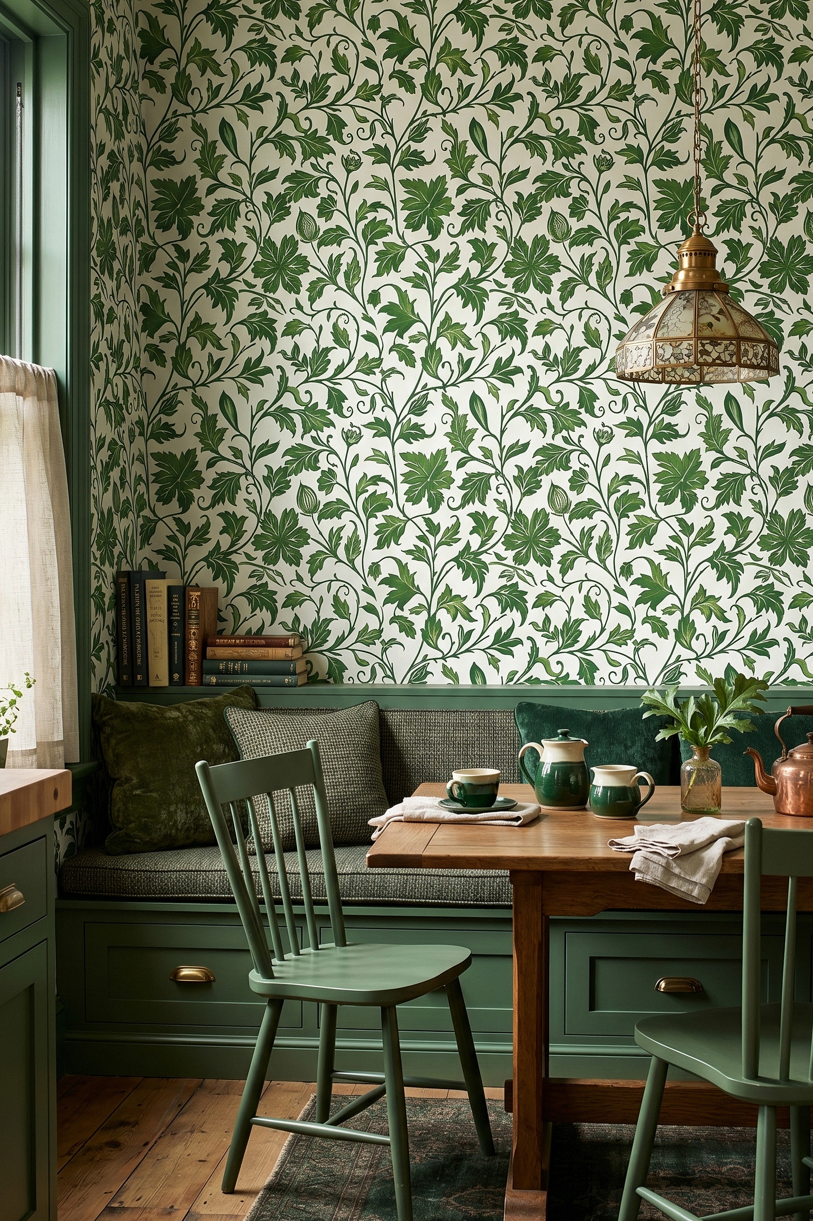Ivy League wallpaper shown in a kitchen nook