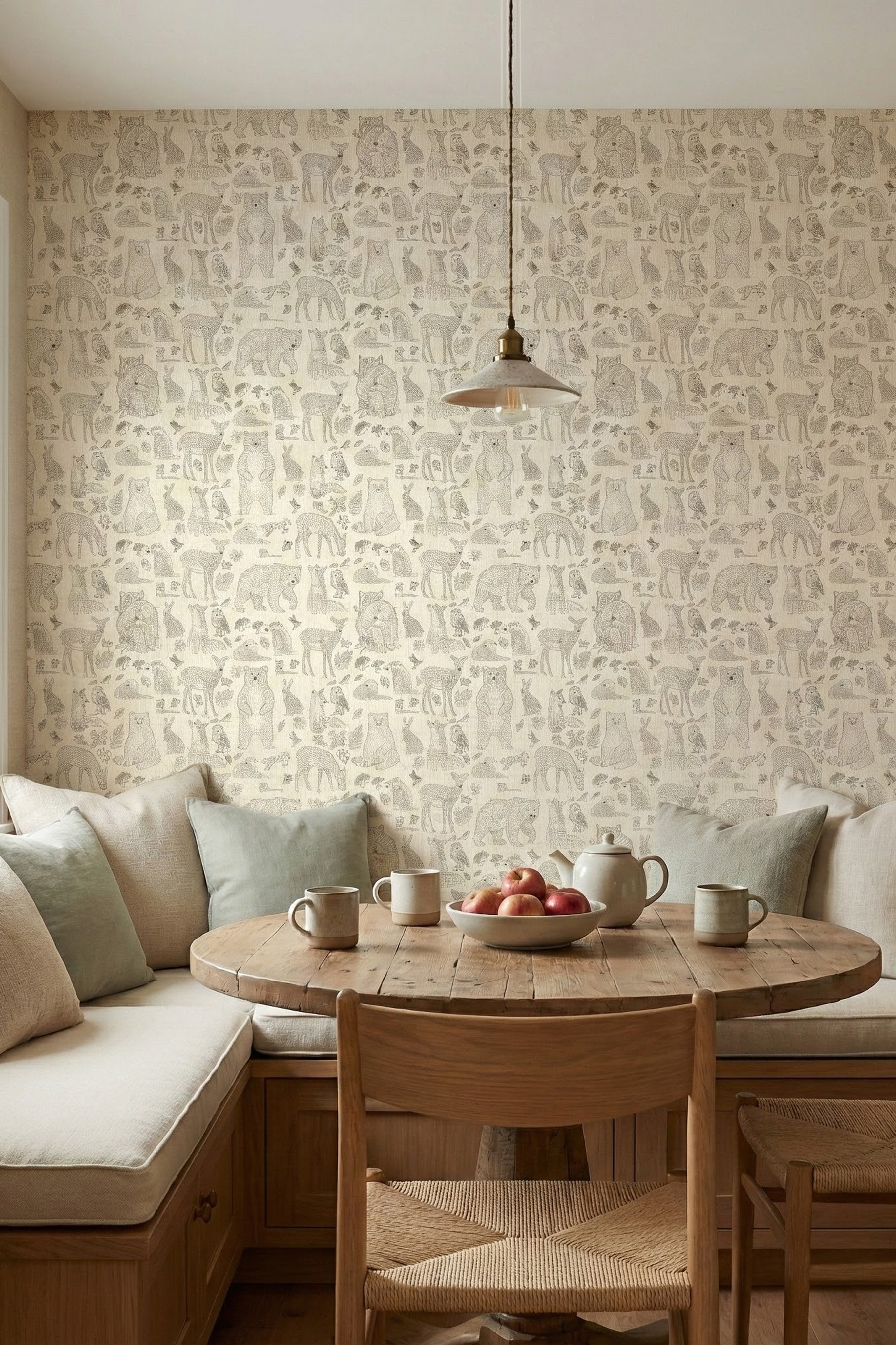 Forest Friends wallpaper shown in a cozy nook