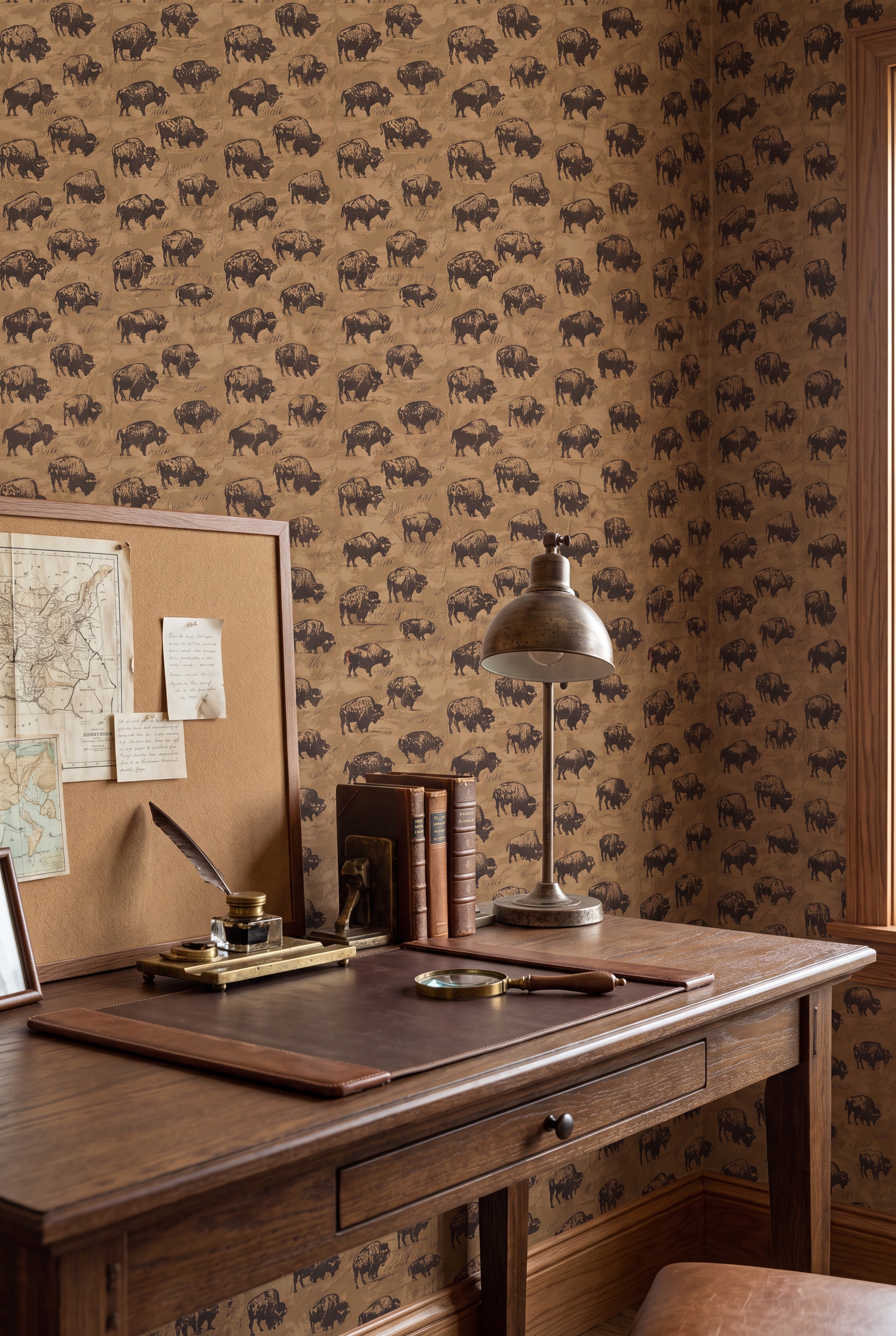 Shady Buffalo wallpaper shown in a home office