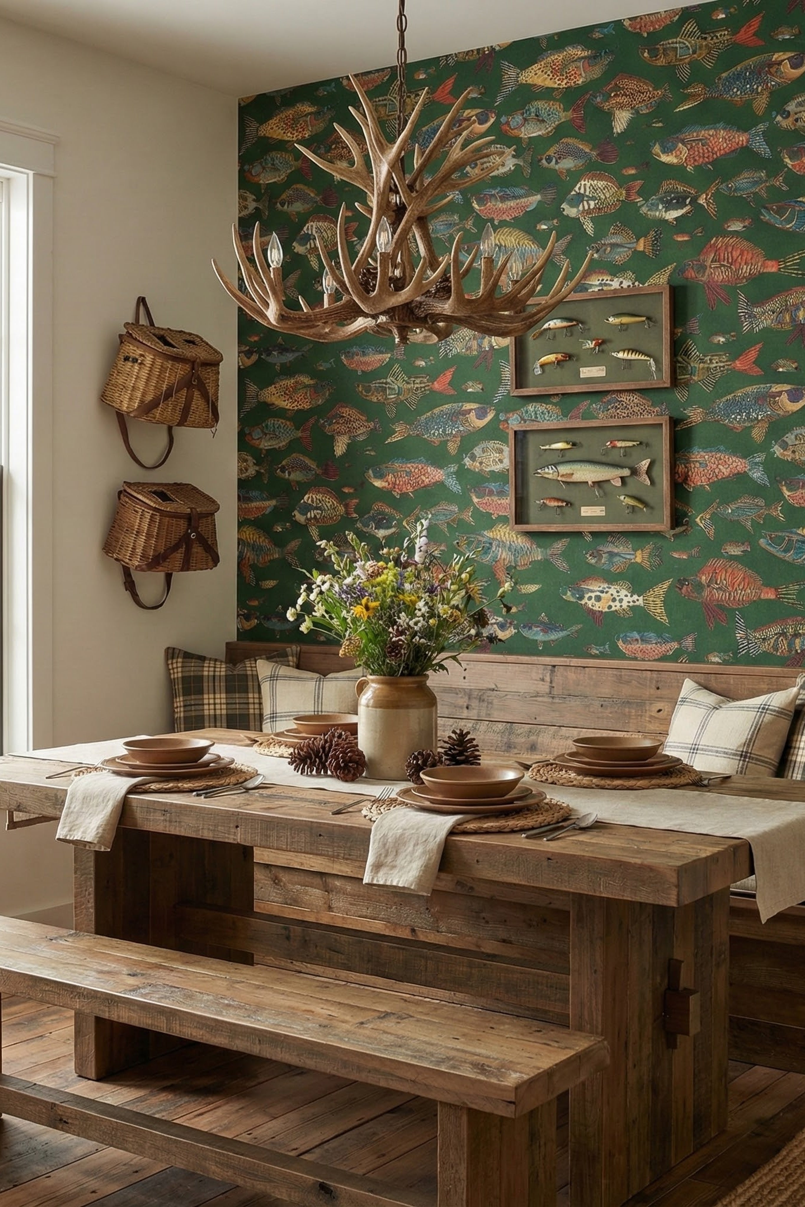 Lake Life wallpaper shown in a dining room