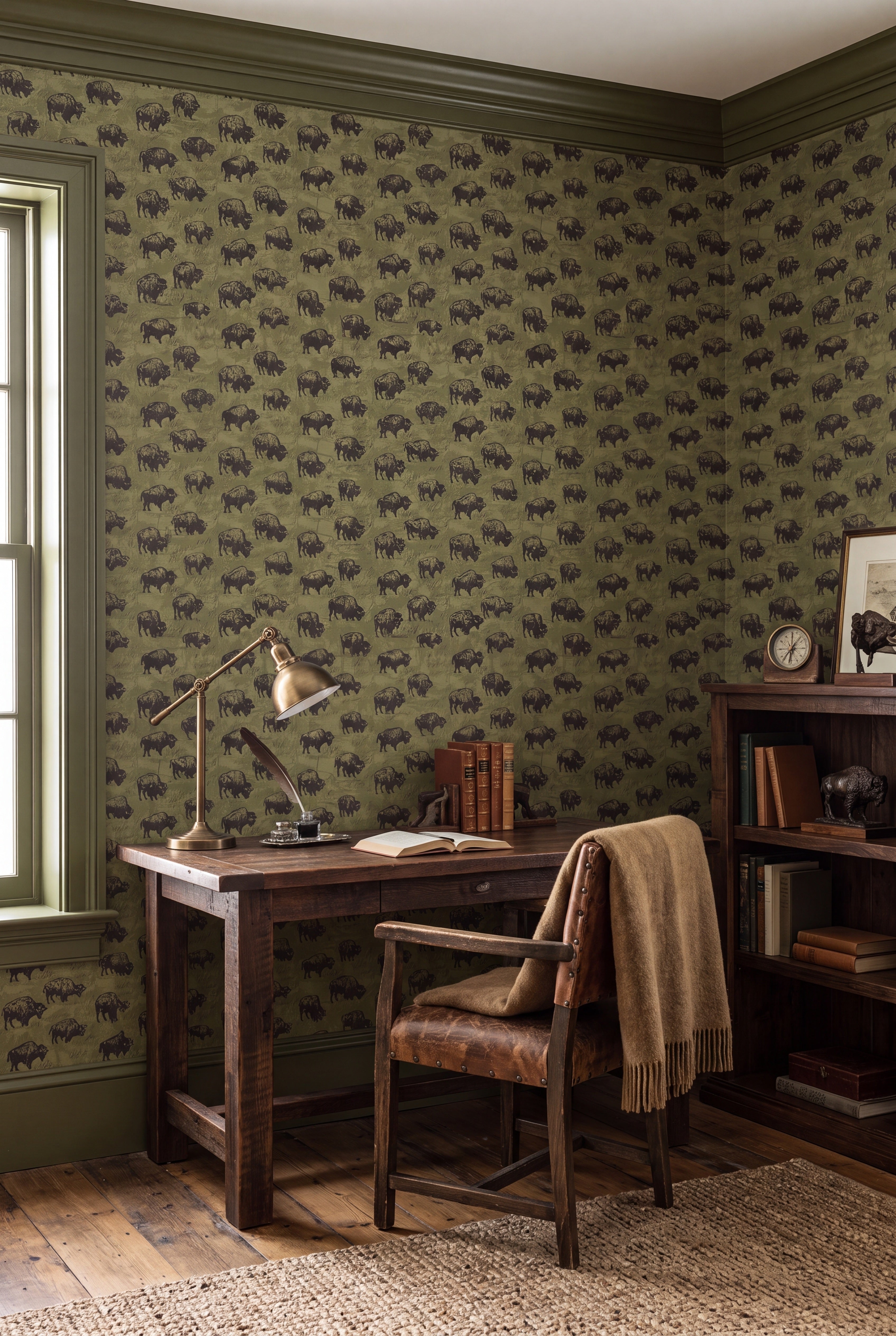 Prairie Cool wallpaper shown in a home office