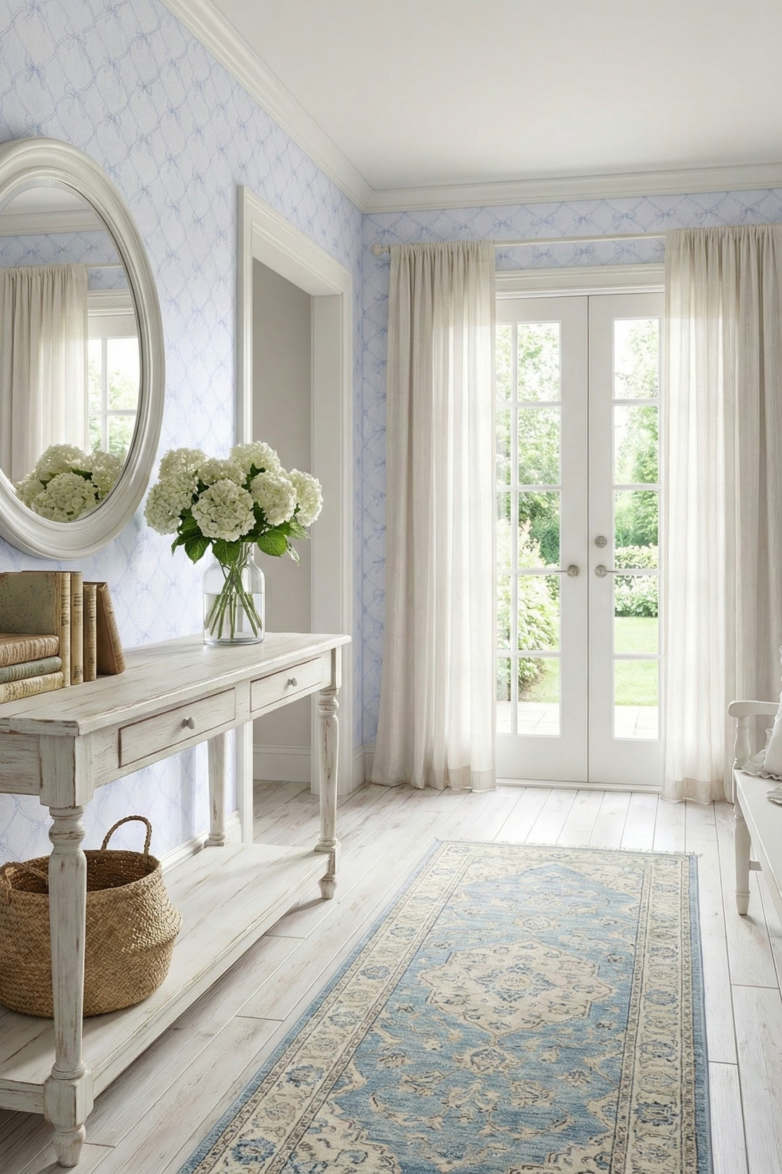 Blue Ribbon wallpaper shown in an entryway