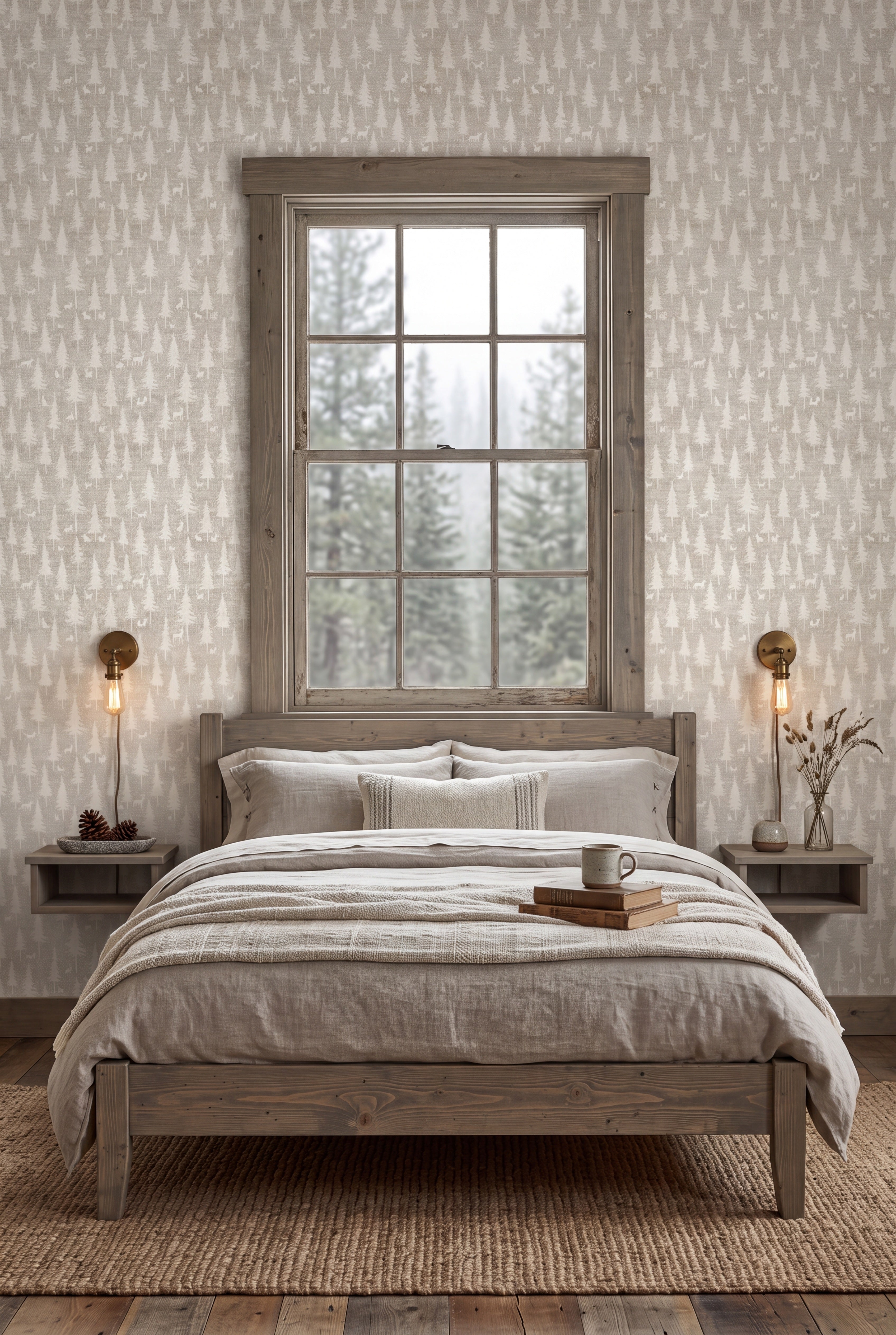 Quiet Woodland wallpaper shown in a bedroom