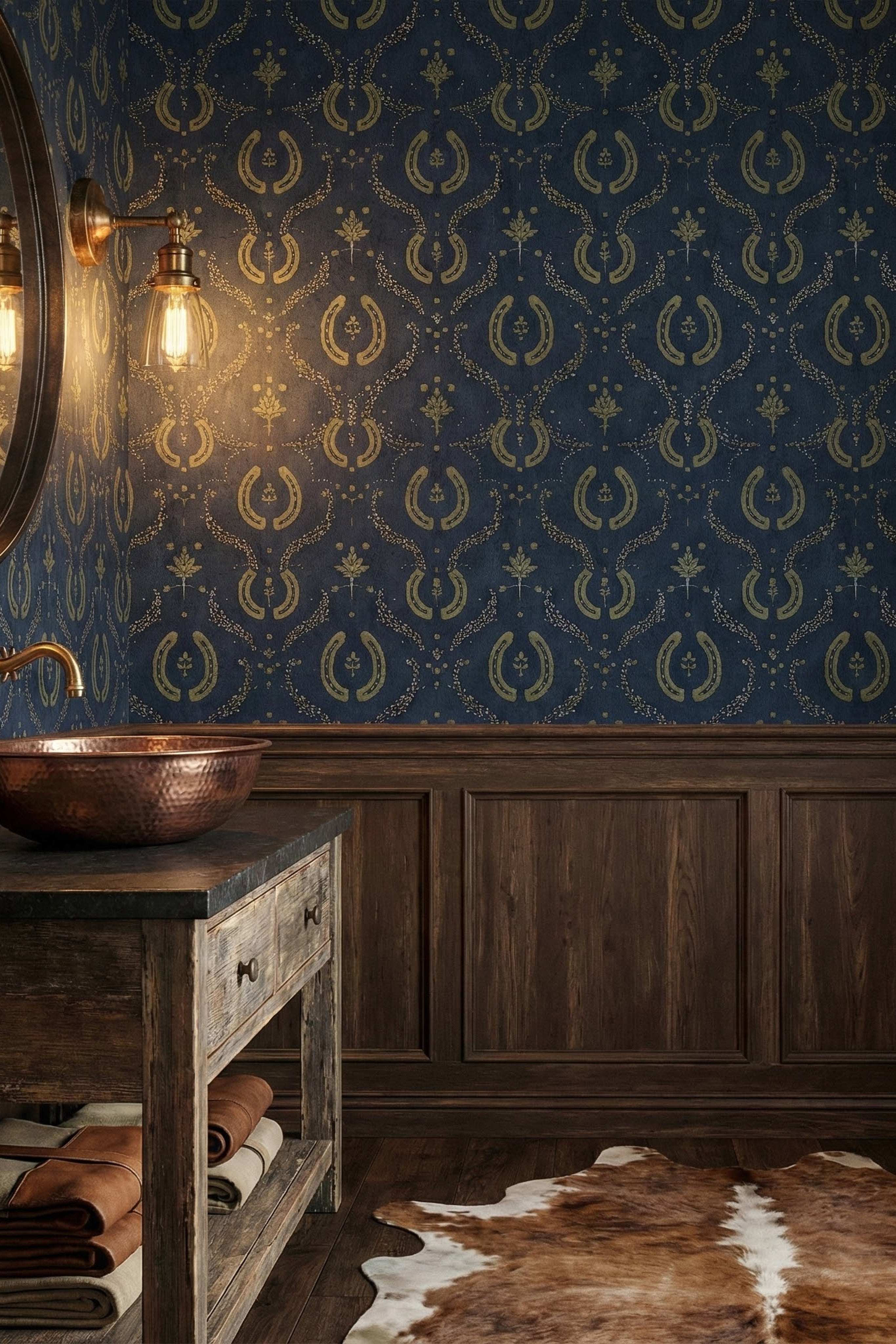 Ranch Hand wallpaper shown in a powder room