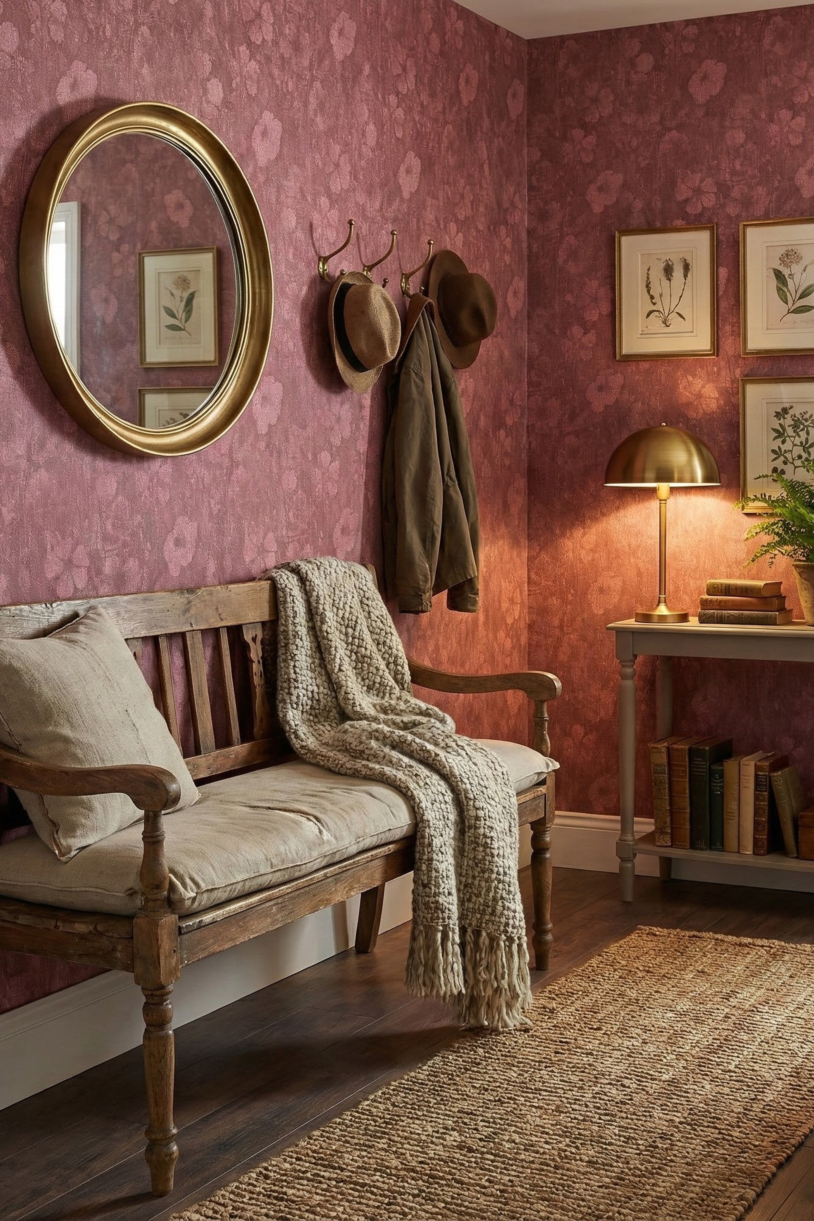Rose & Denim wallpaper shown in an entryway