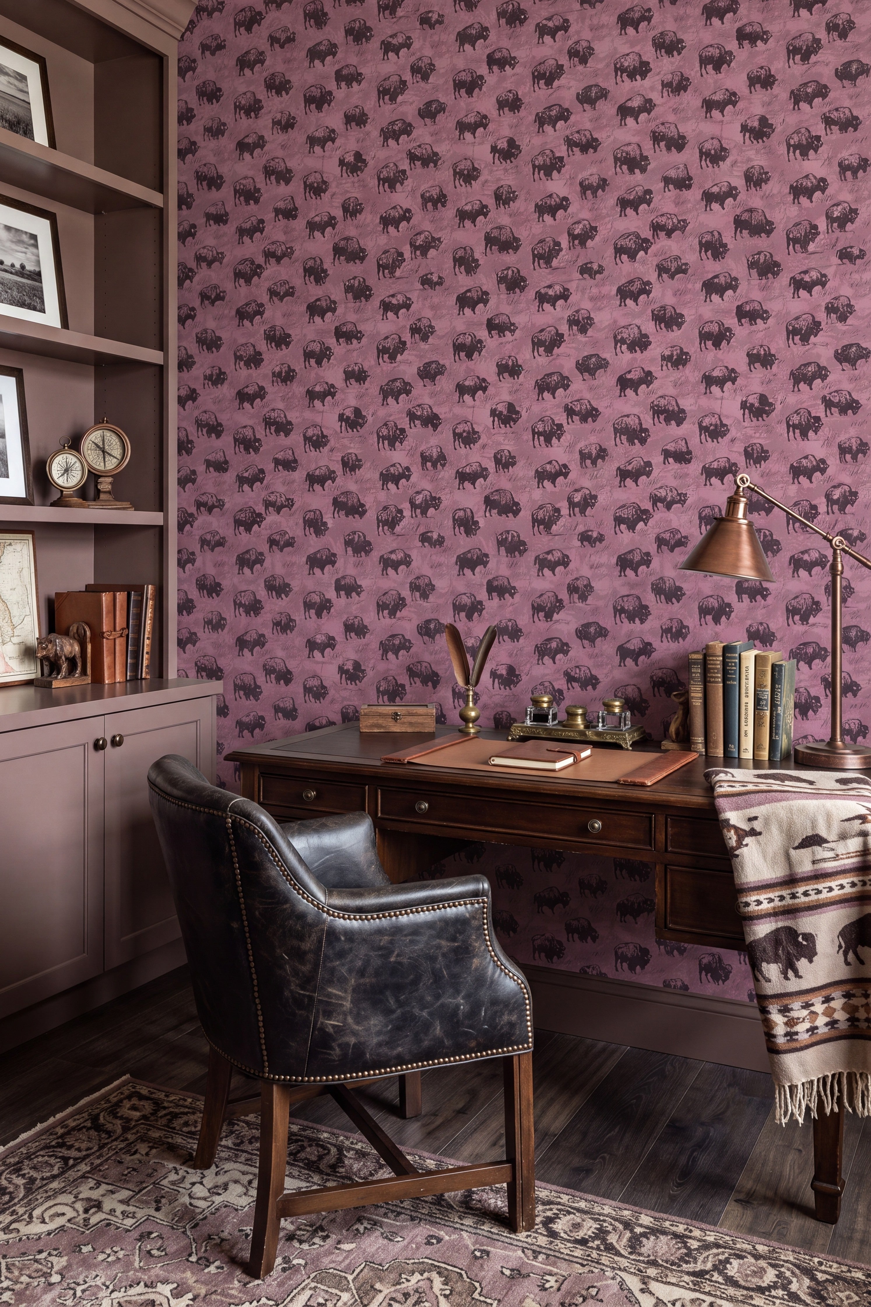 Rodeo Pink wallpaper shown in a home office