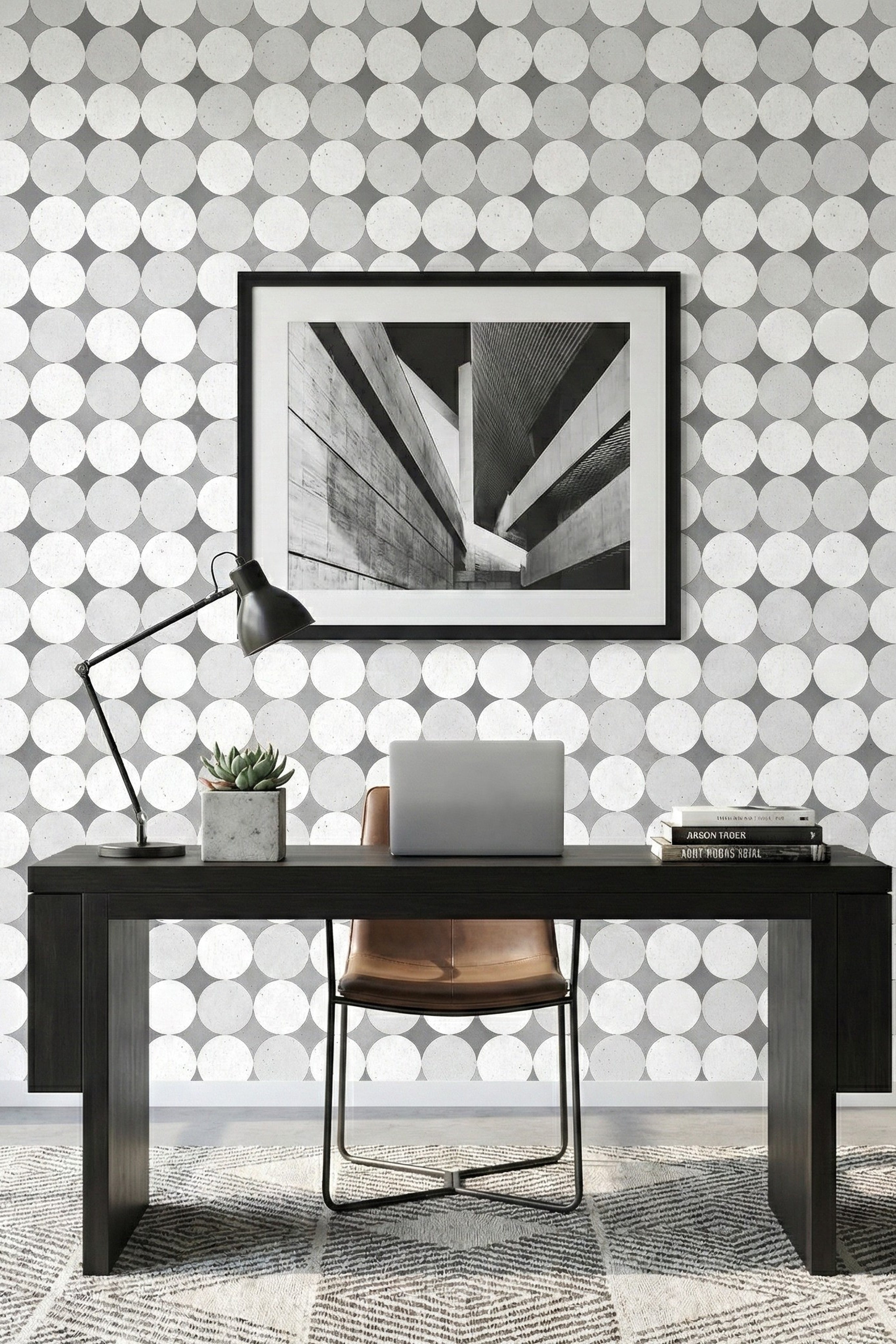 Orbit Noir wallpaper shown in a home office