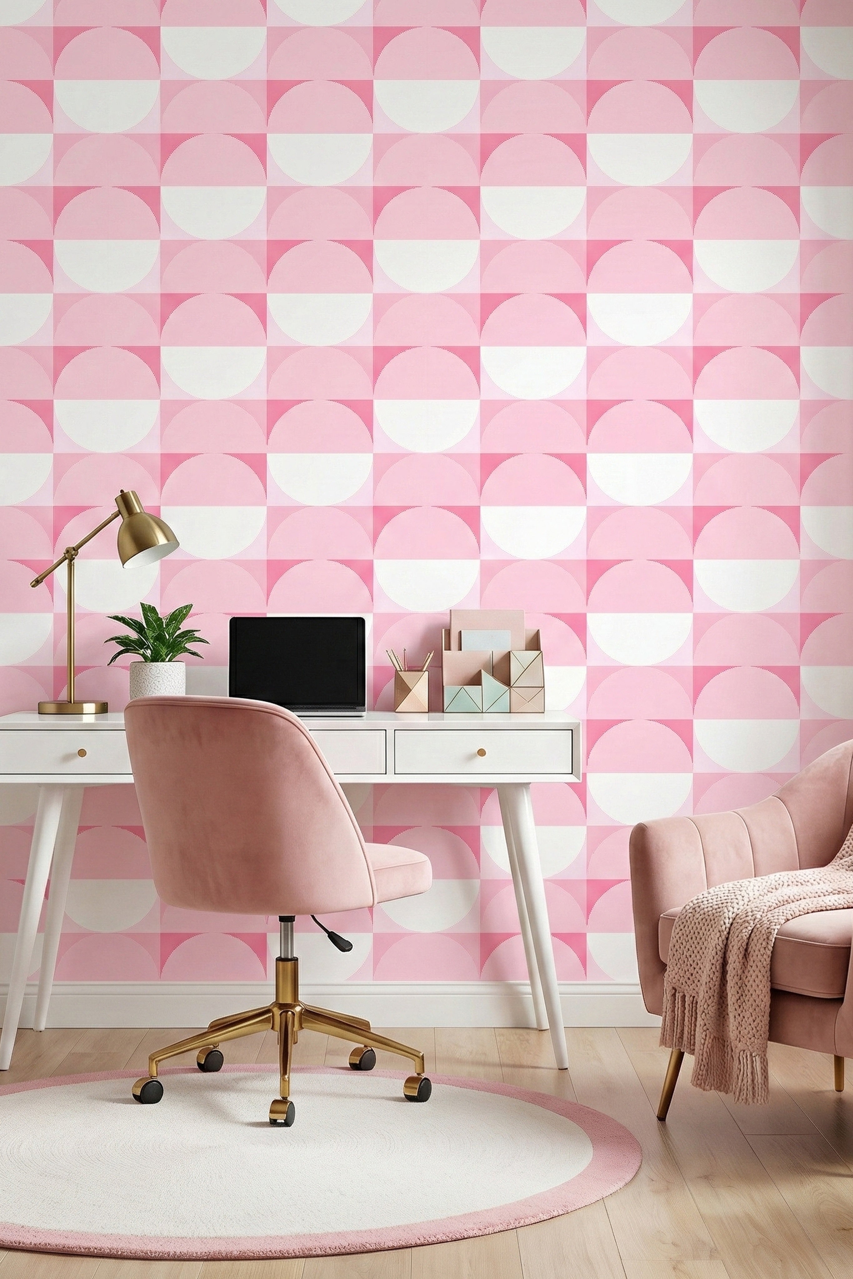 Pastel Playhouse wallpaper shown in a home office