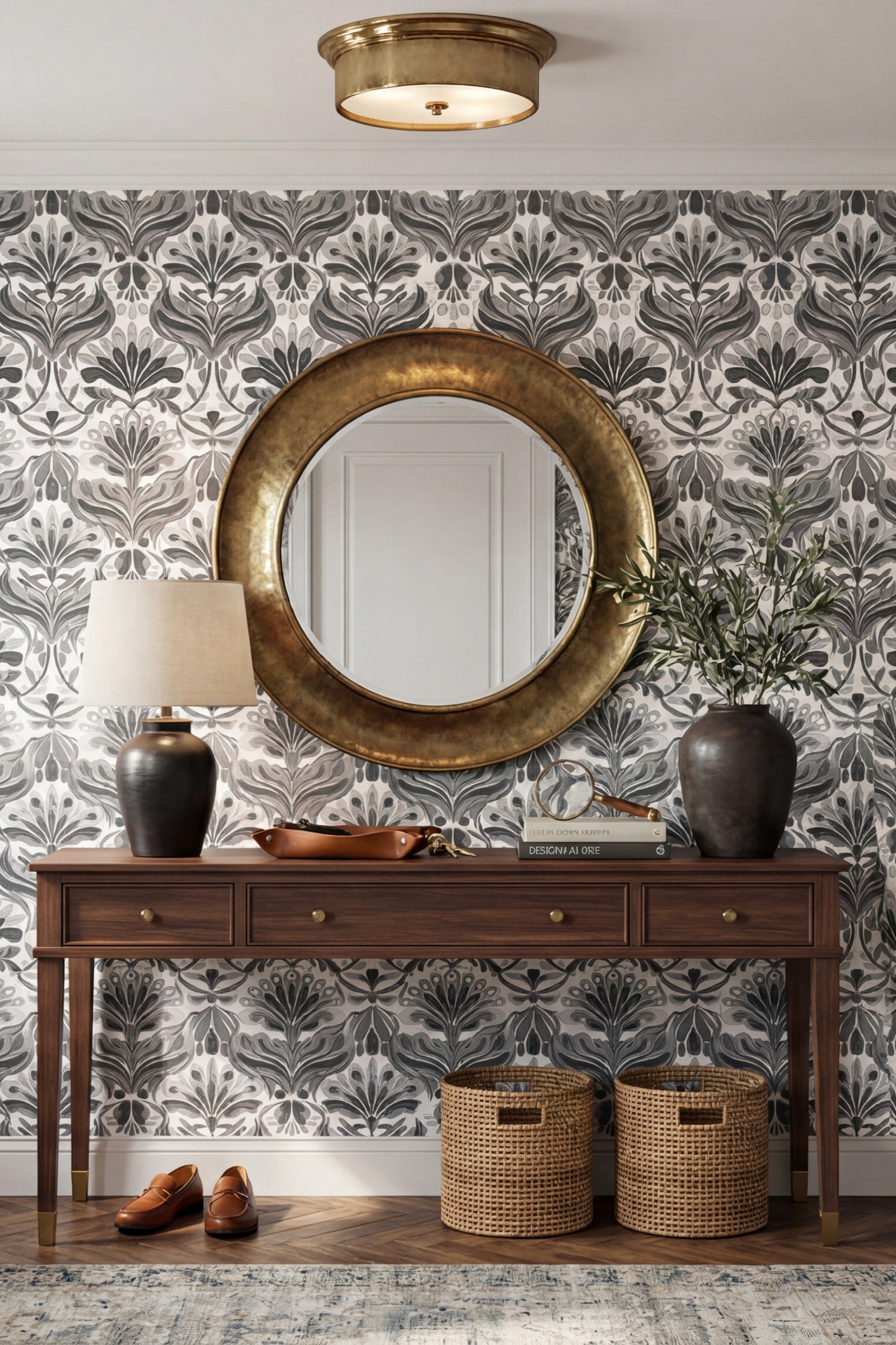 Nouveau Noir wallpaper shown in an entryway