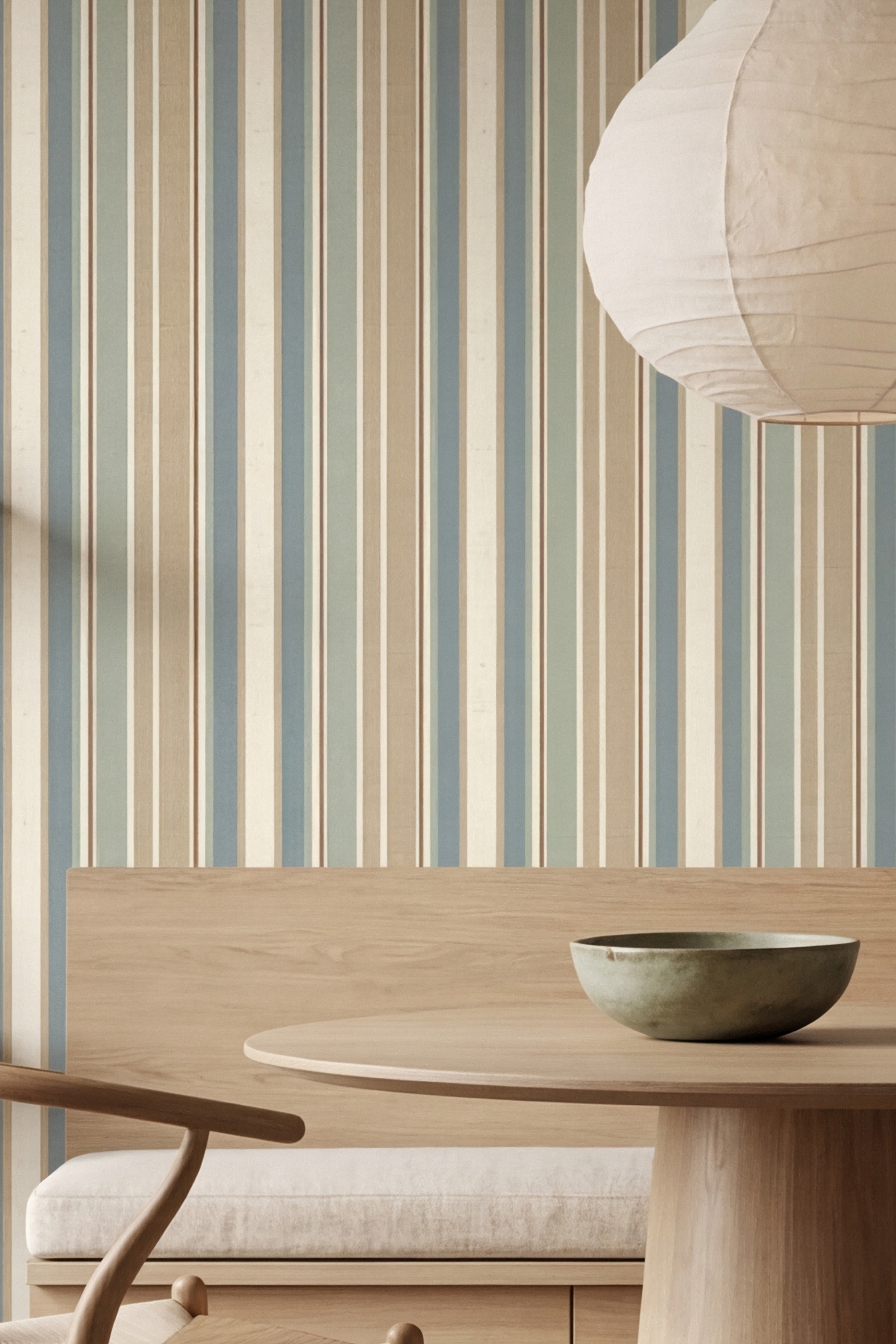 Zen Stripe wallpaper shown in a cozy nook