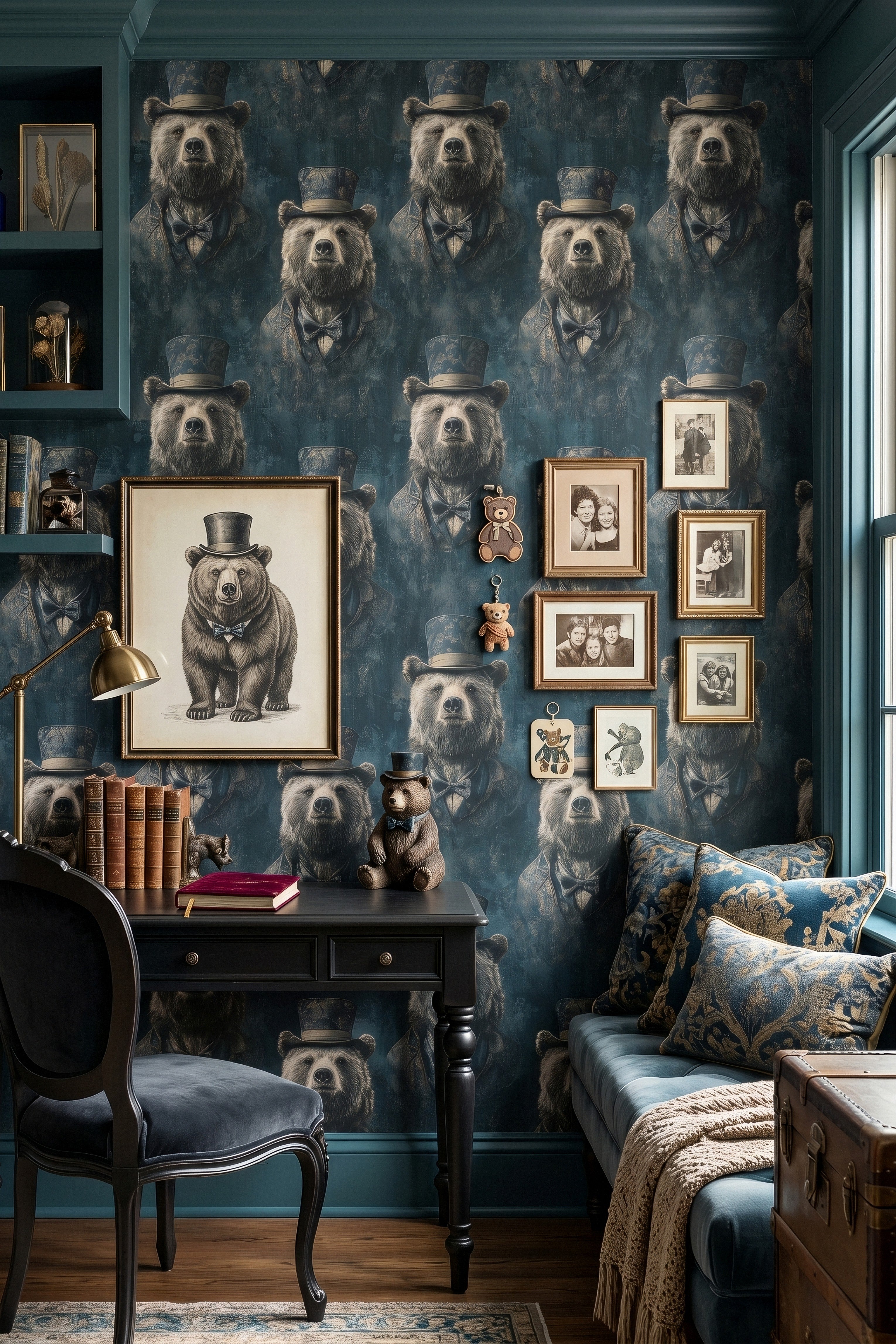 Dapper Bear wallpaper shown in a home office