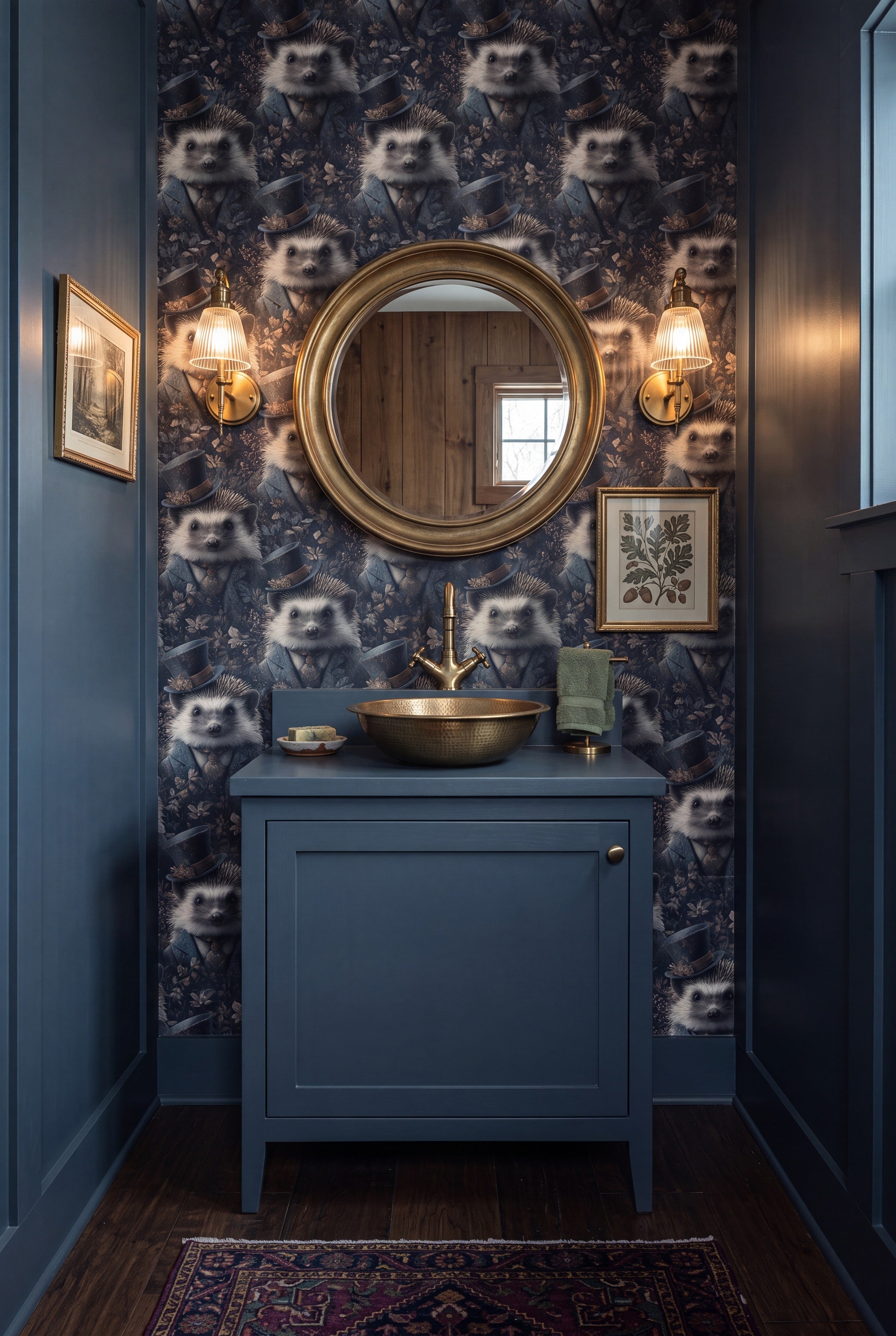 Thistle Crown wallpaper shown in a powder room