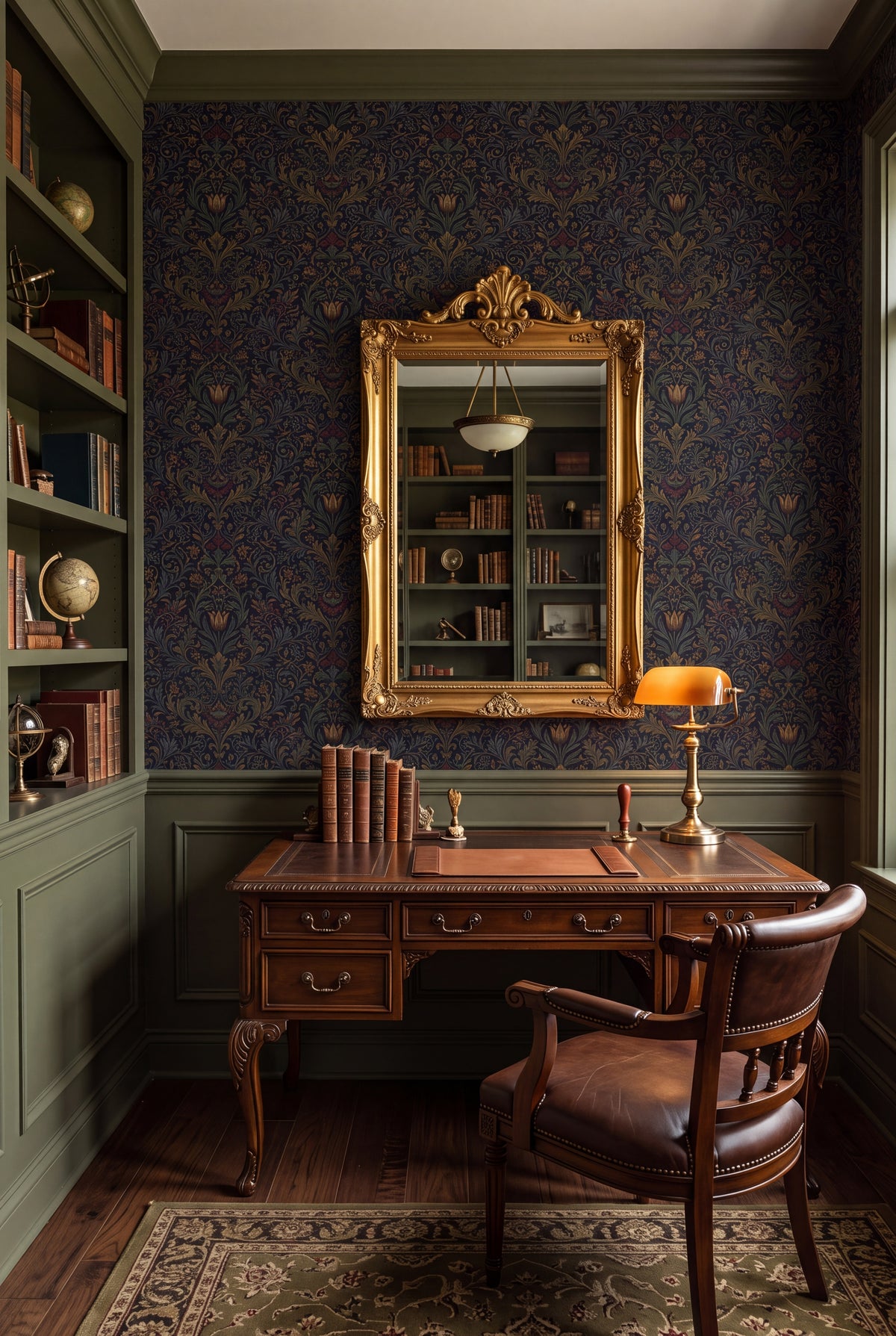 Gilded Tulip wallpaper shown in a home office