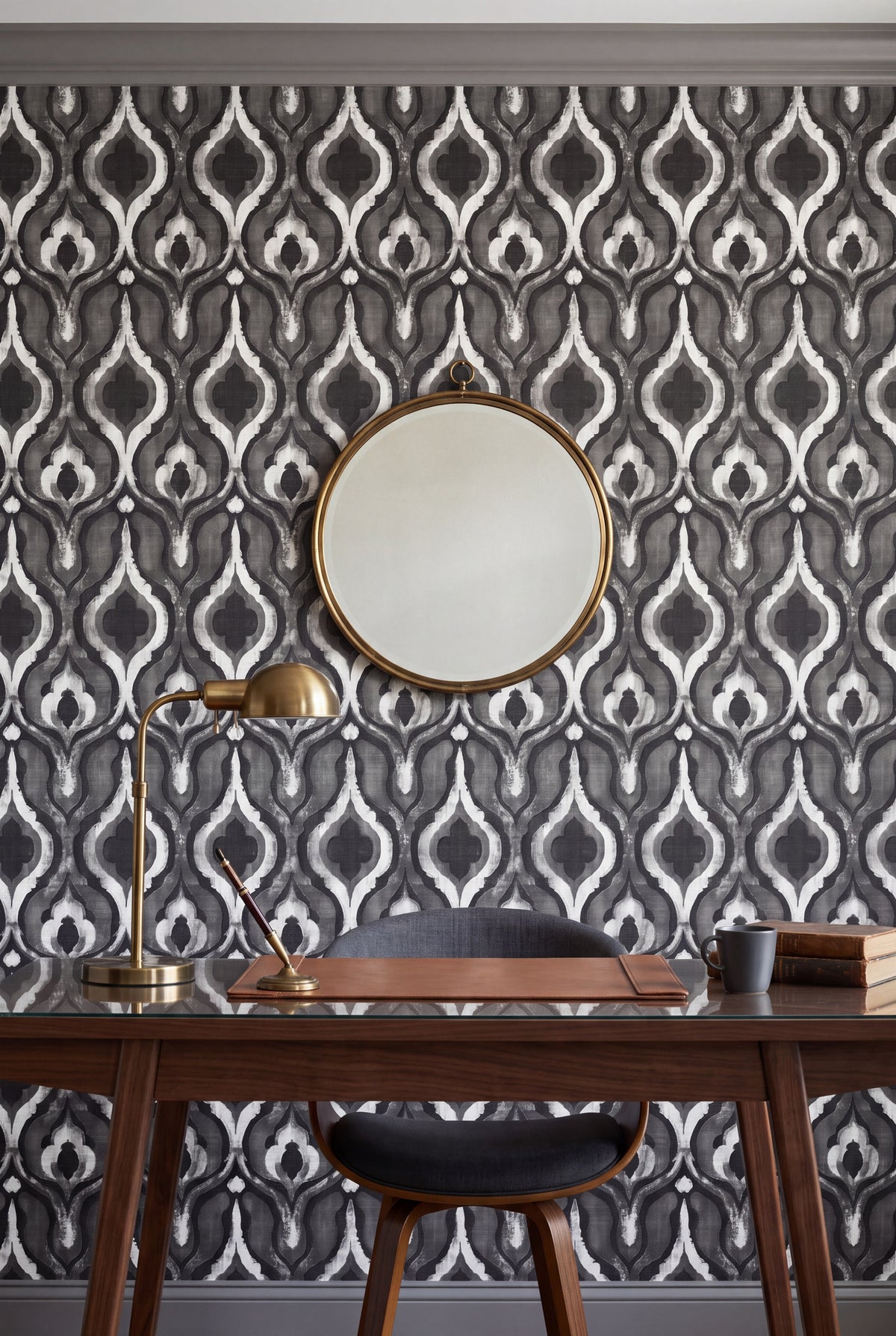 Ash Lantern wallpaper shown in a home office