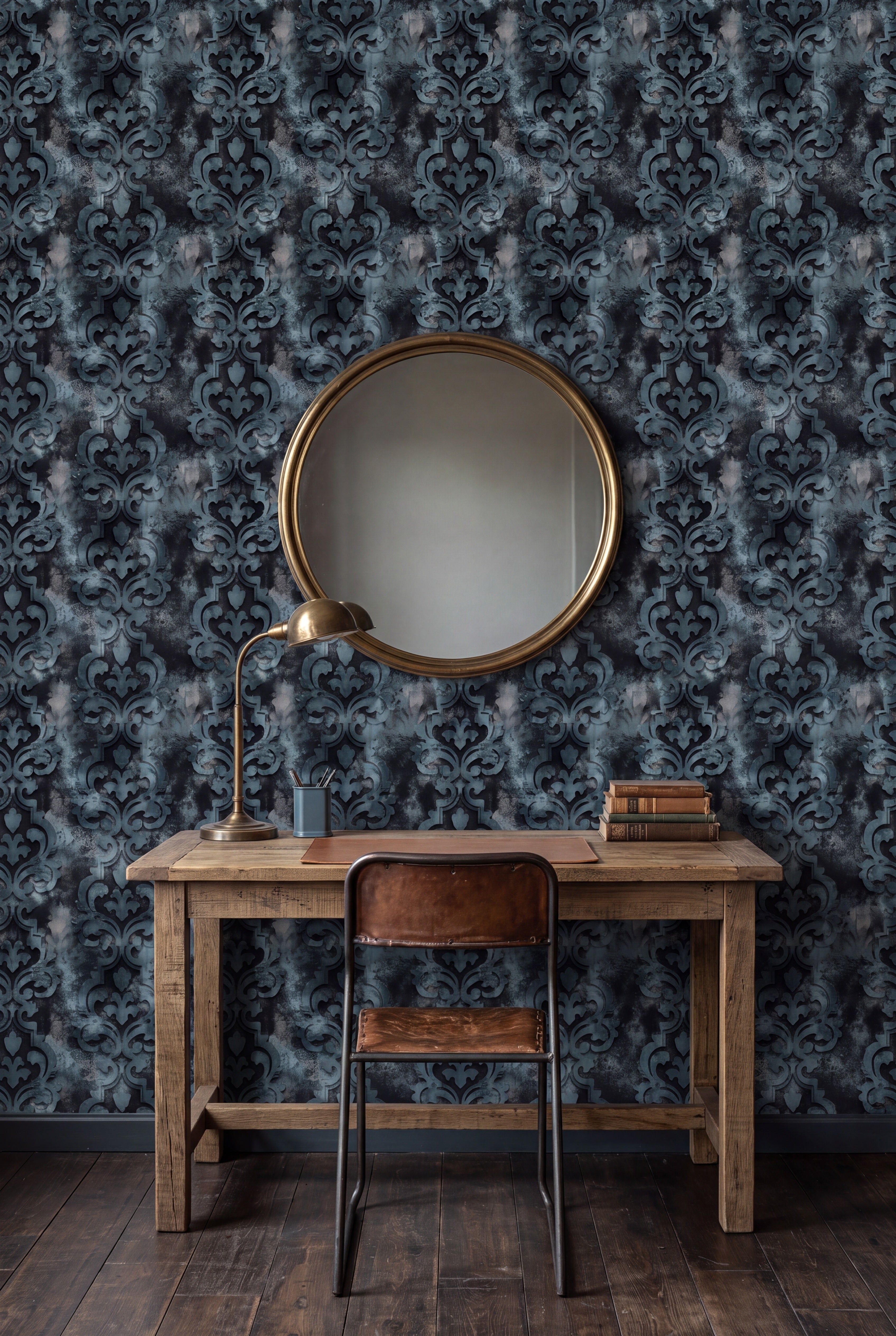 Storm Relic wallpaper shown in a home office