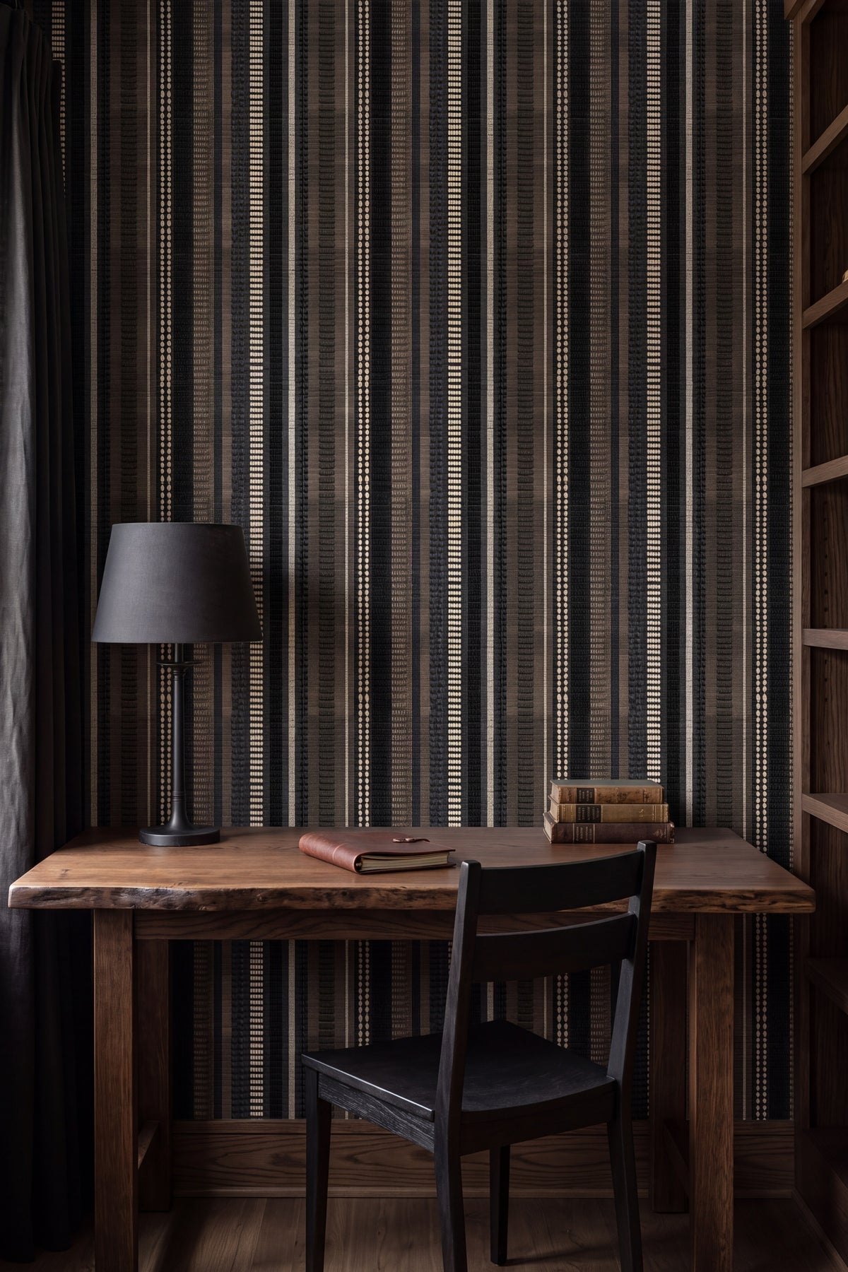 Midnight Homespun wallpaper shown in a home office