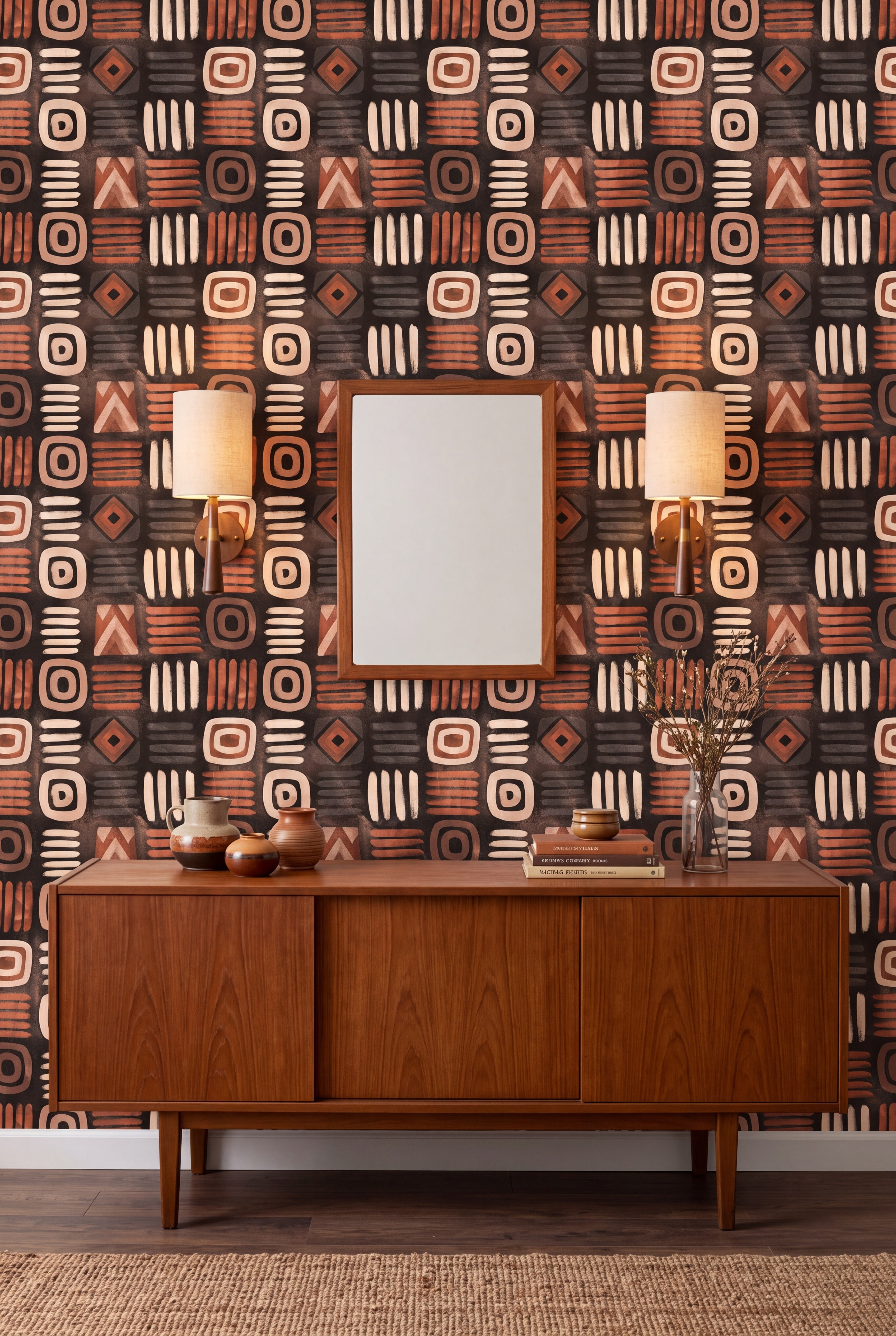 Clay Codex wallpaper shown in a dining room
