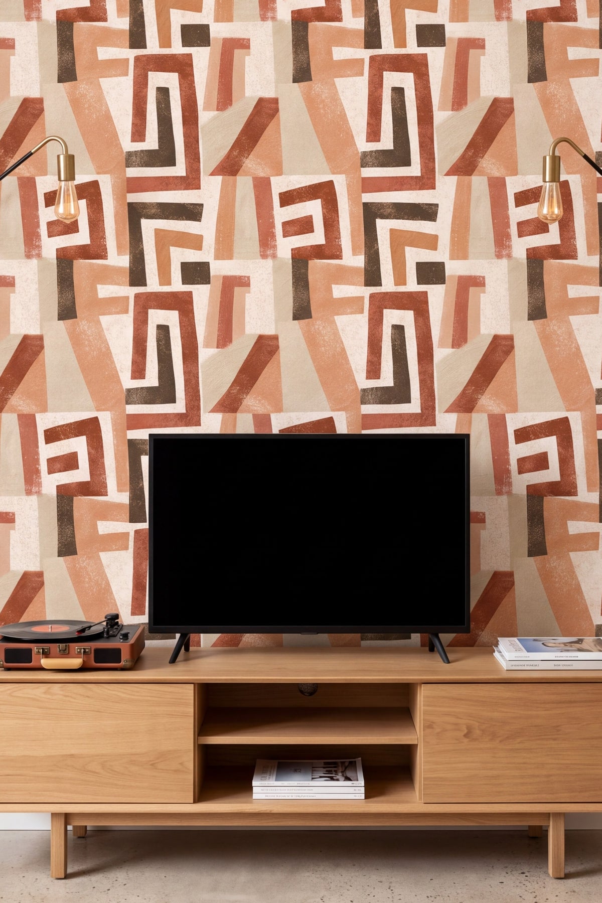 Canyon Cut wallpaper shown in a media room