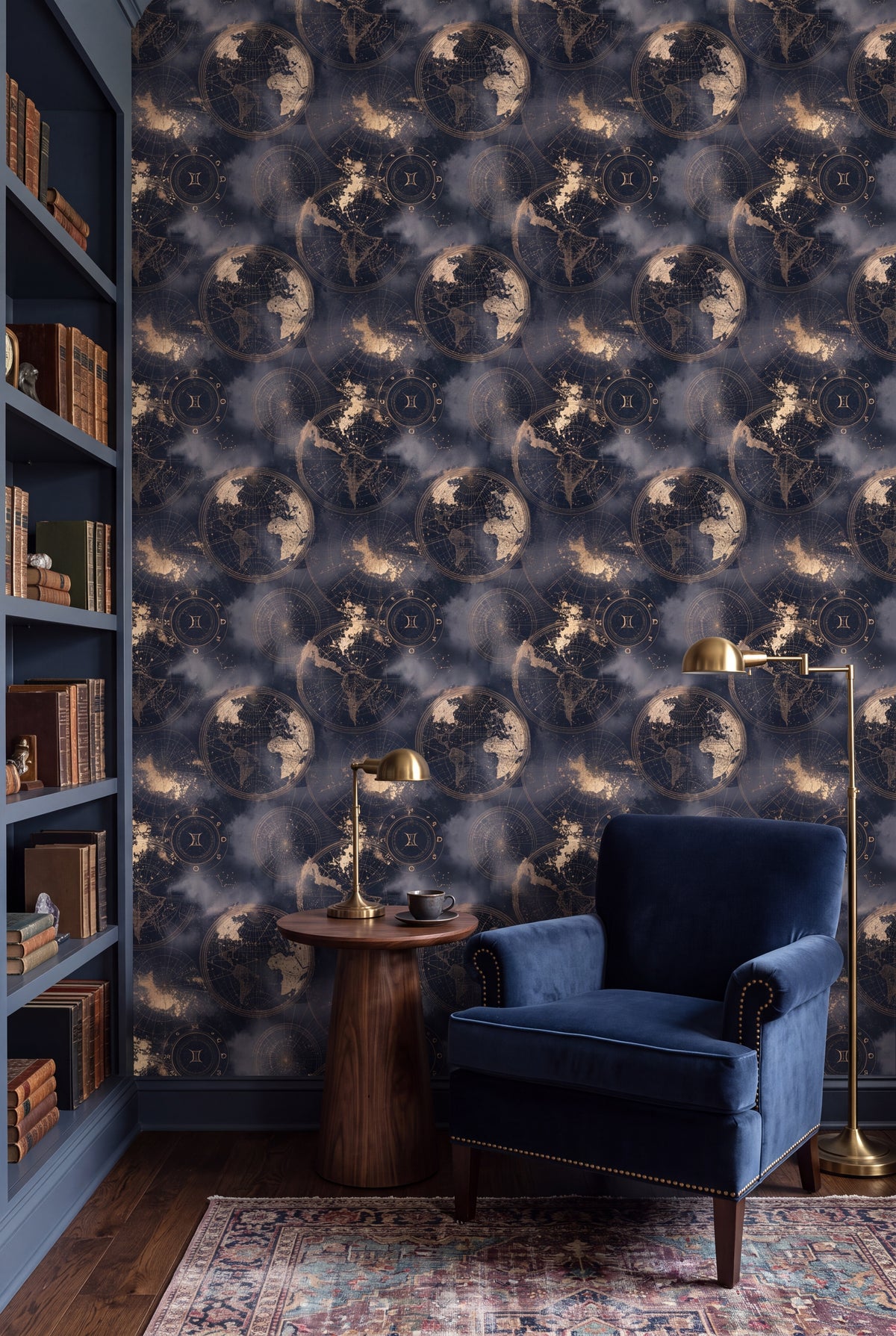 Star Atlas wallpaper shown in a reading nook