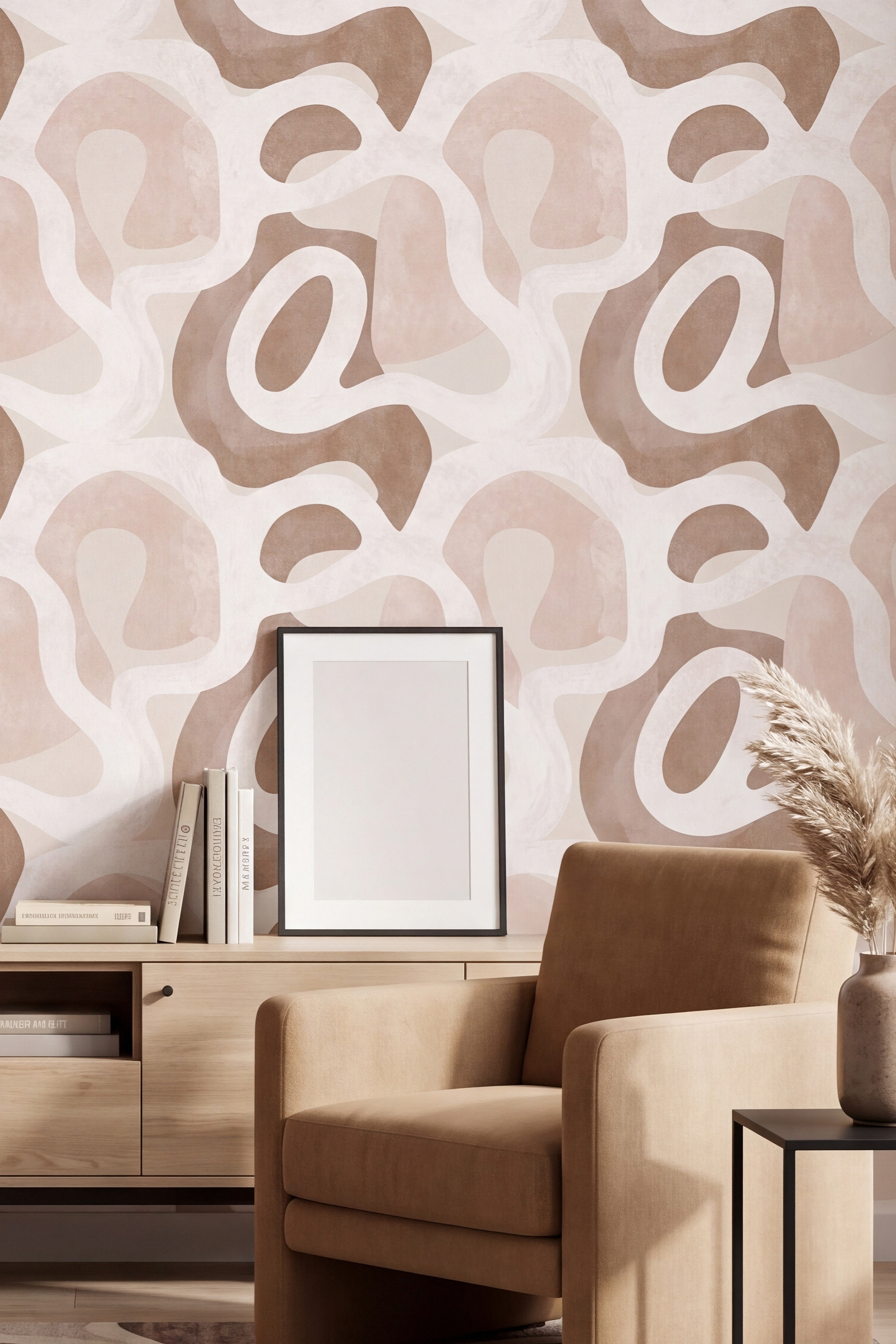 Clay Terrain wallpaper shown in a living room
