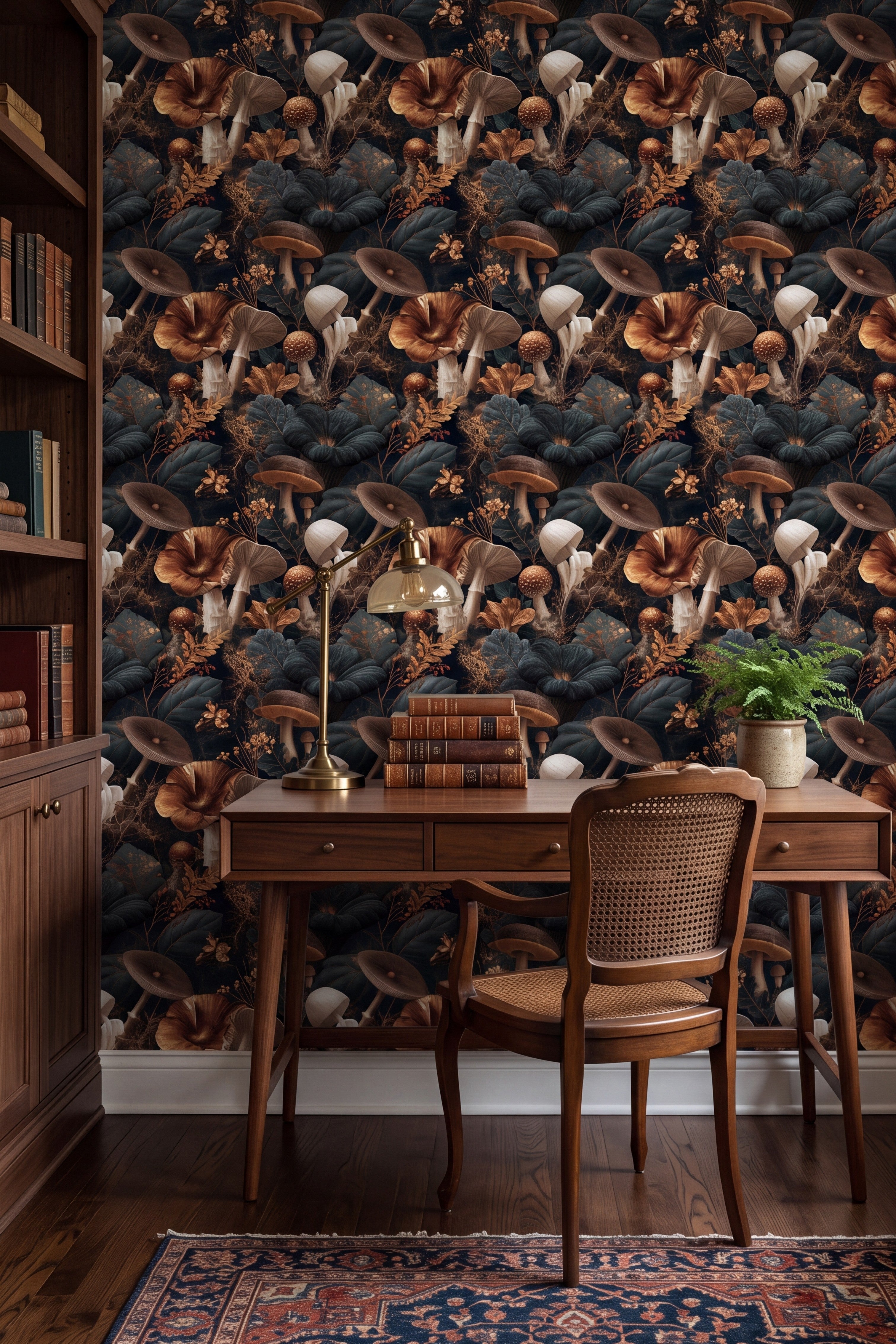 Parasol Grove wallpaper shown in a home office