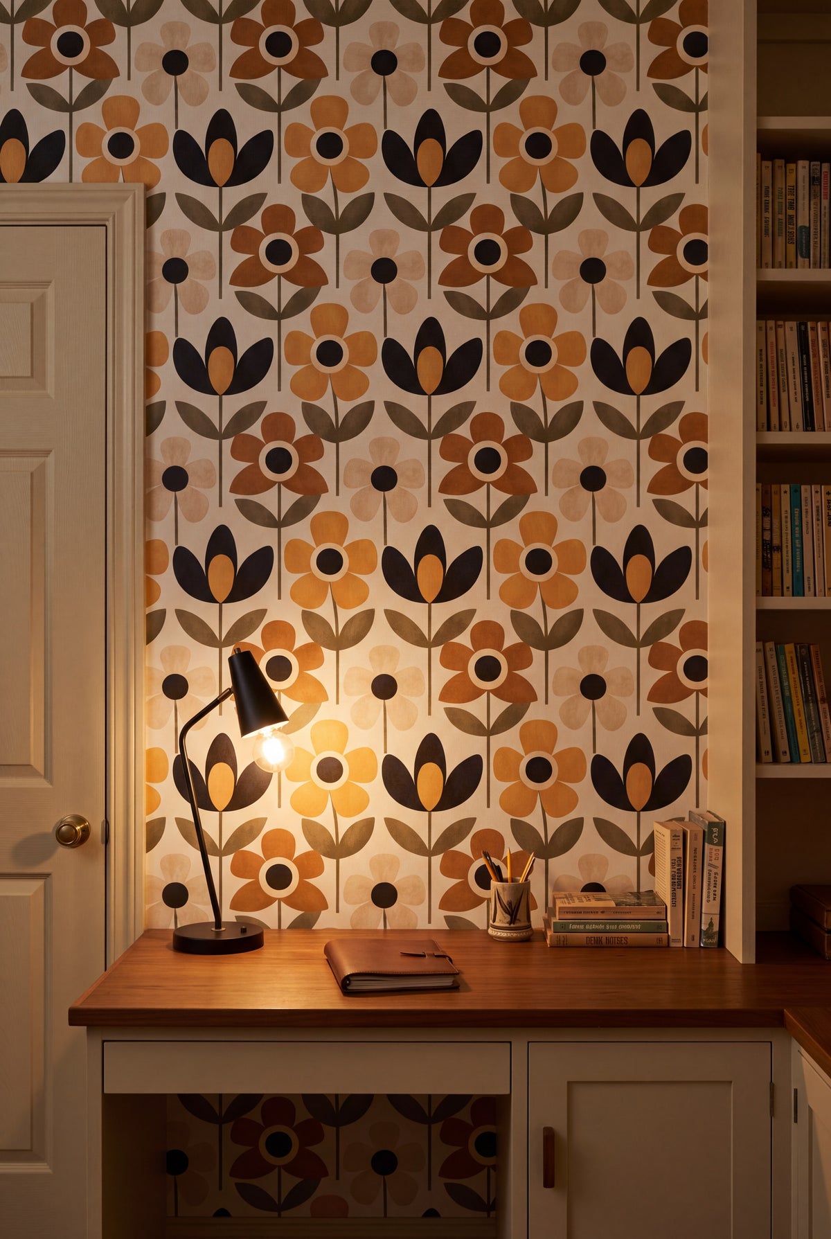 Marmalade Mod wallpaper shown in a home office study