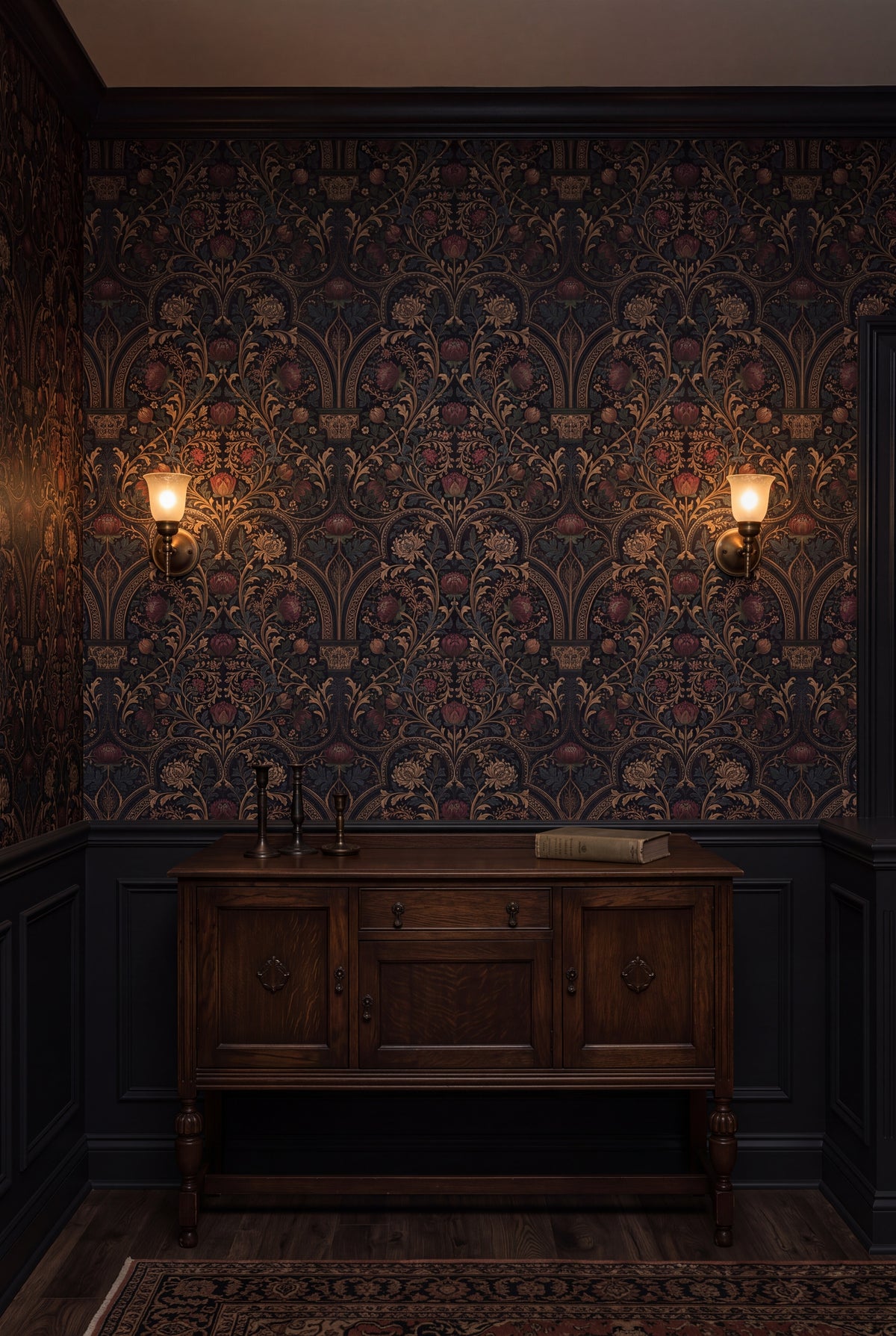 Cloister Vault wallpaper shown in a dining room