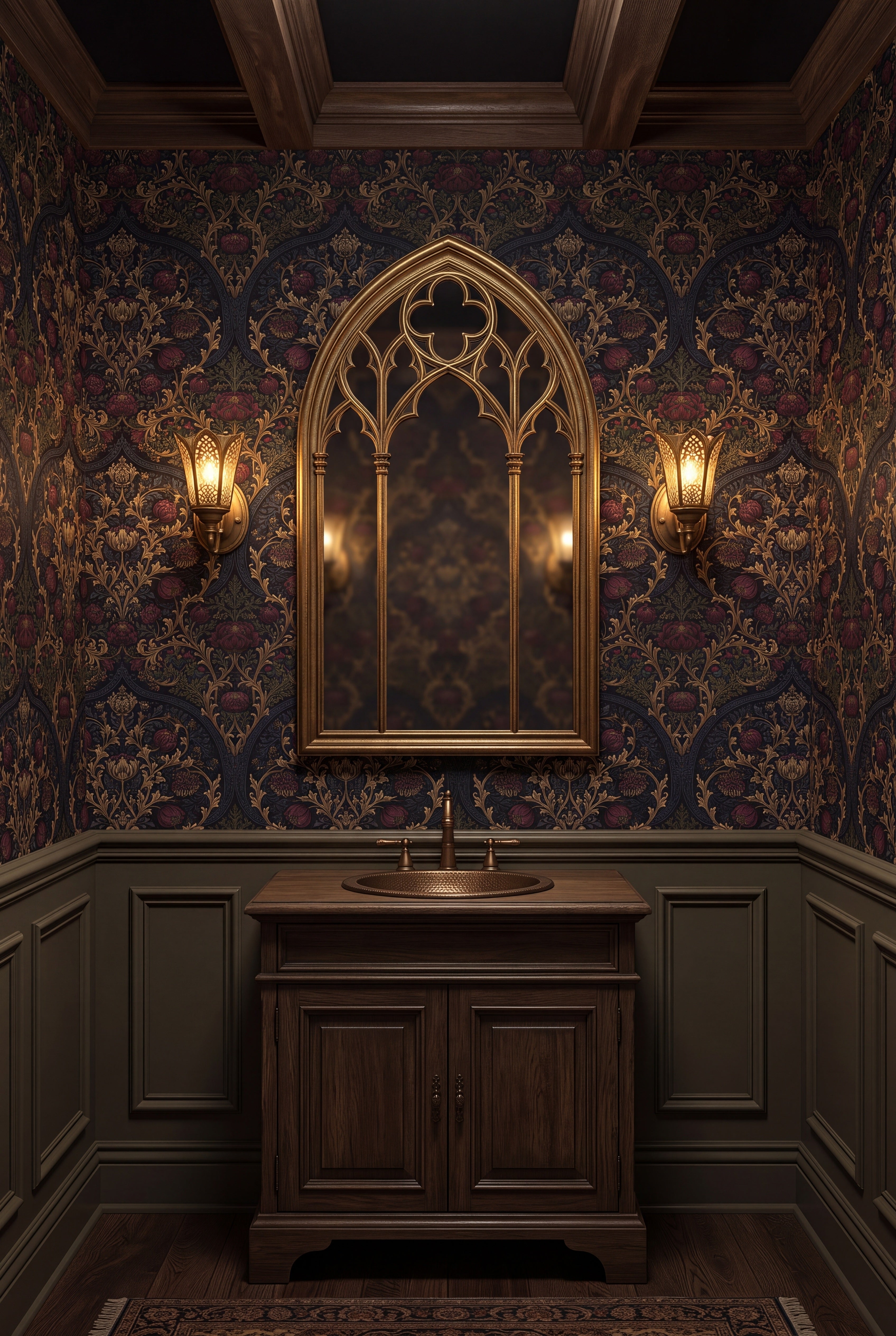 Chancel Bloom wallpaper shown in a powder room