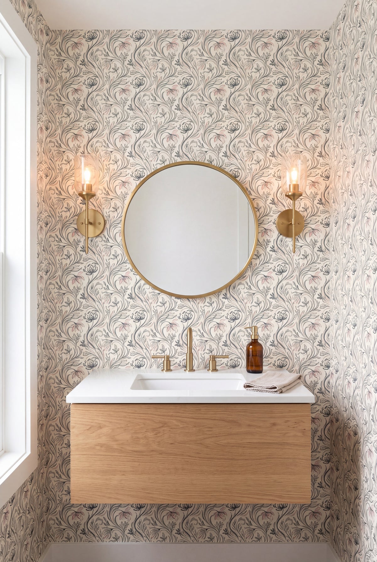 Pencil Botanical wallpaper shown in a powder room