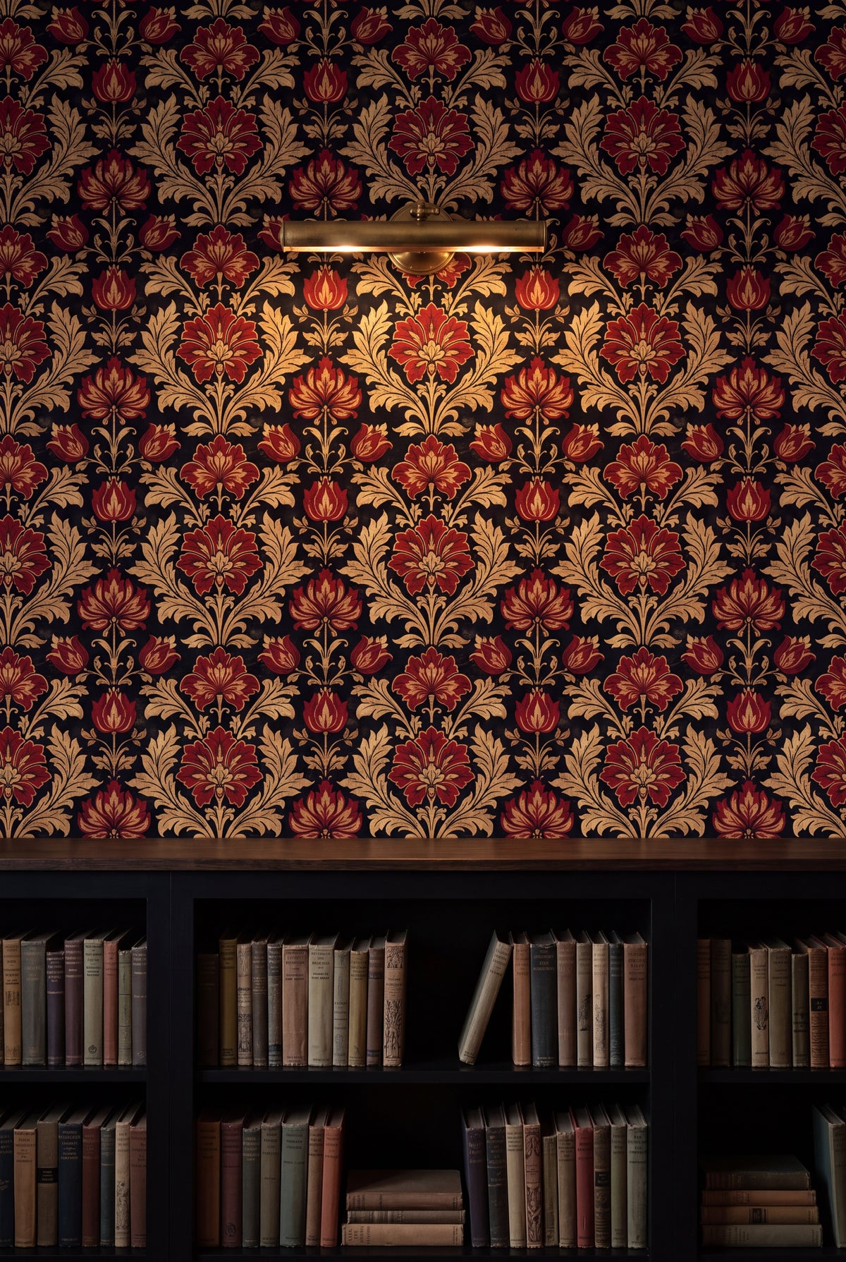 Scarlet Reliquary wallpaper shown in a library