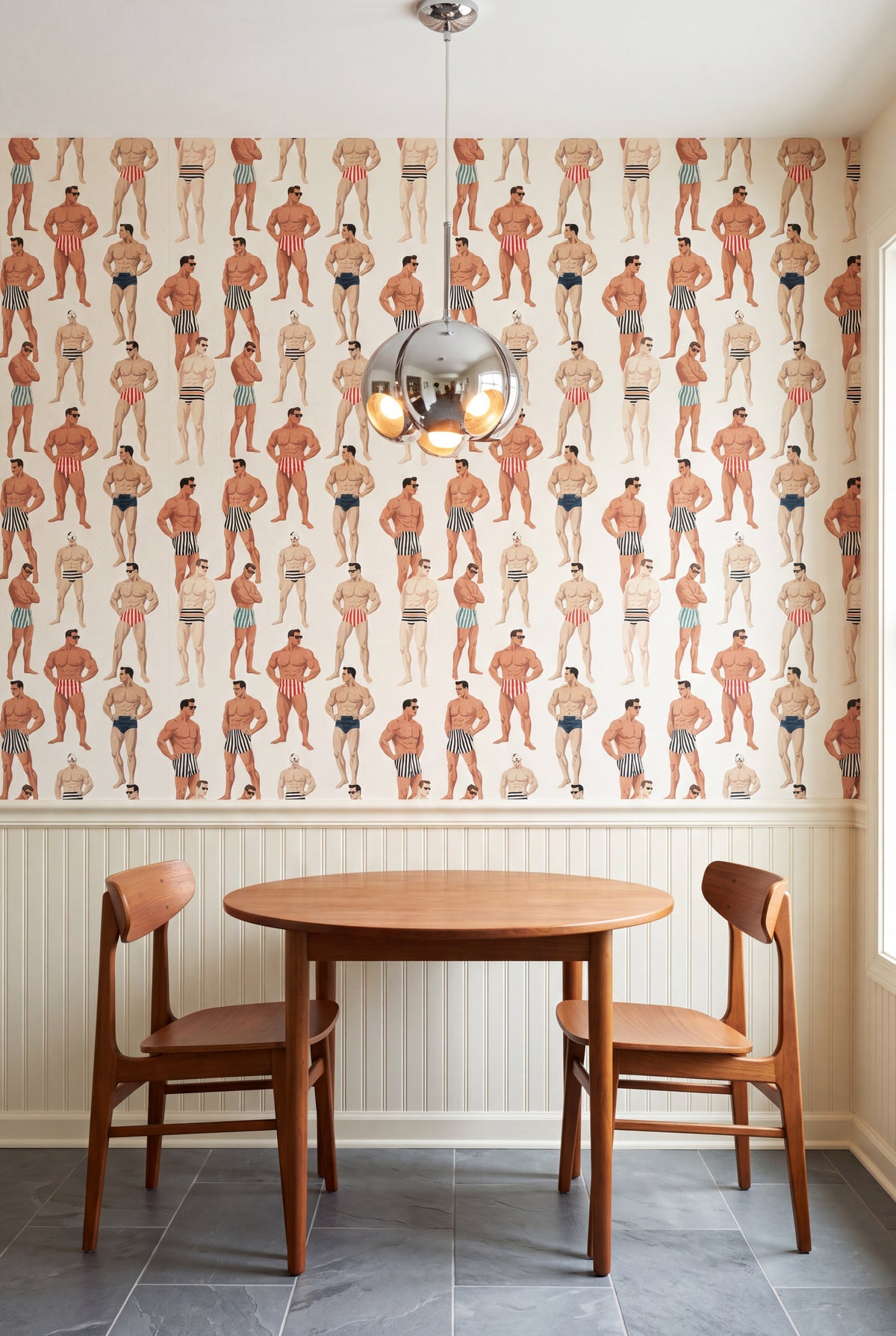 Cabana Club wallpaper shown in a kitchen breakfast nook