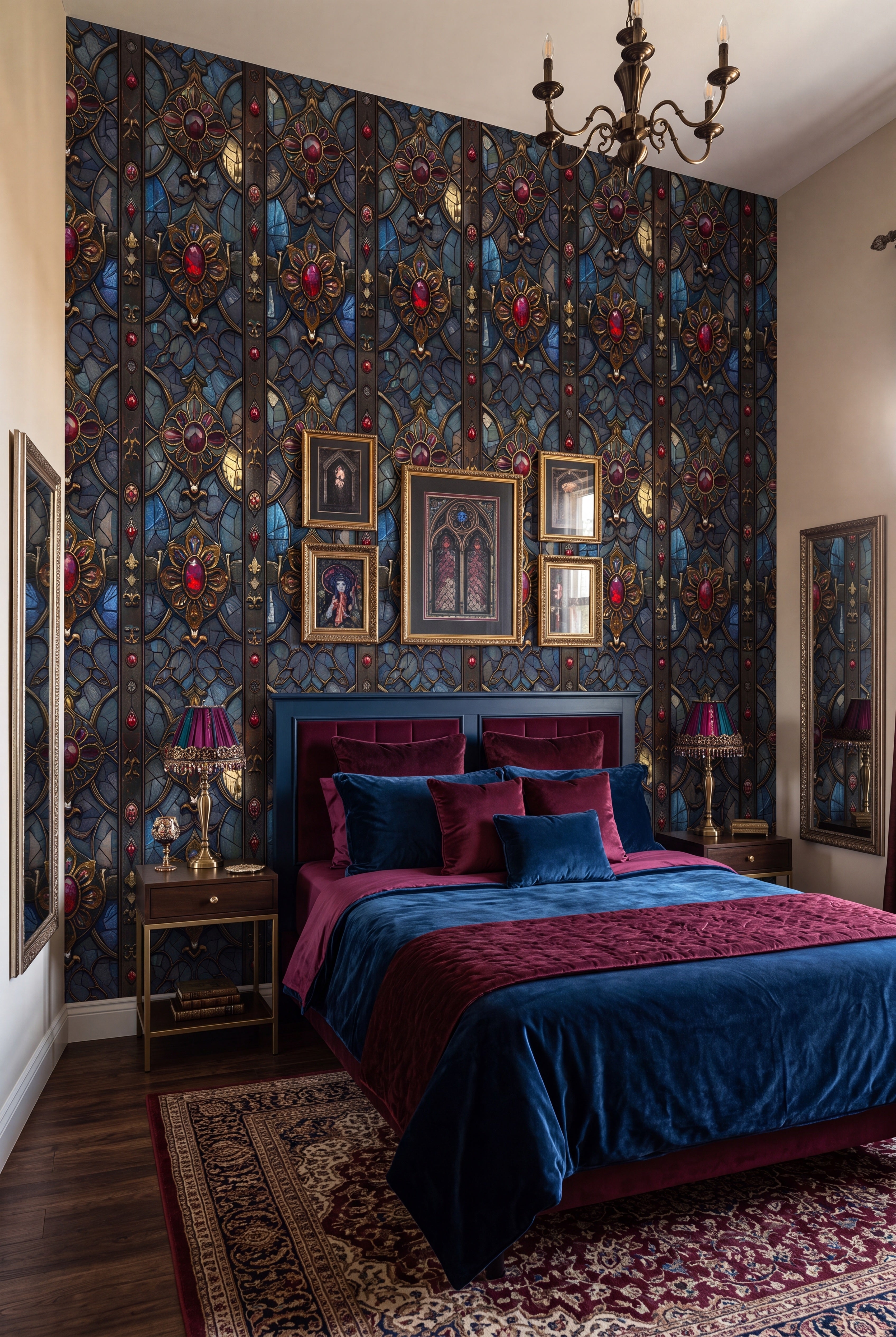 Rose Window wallpaper shown in a bedroom