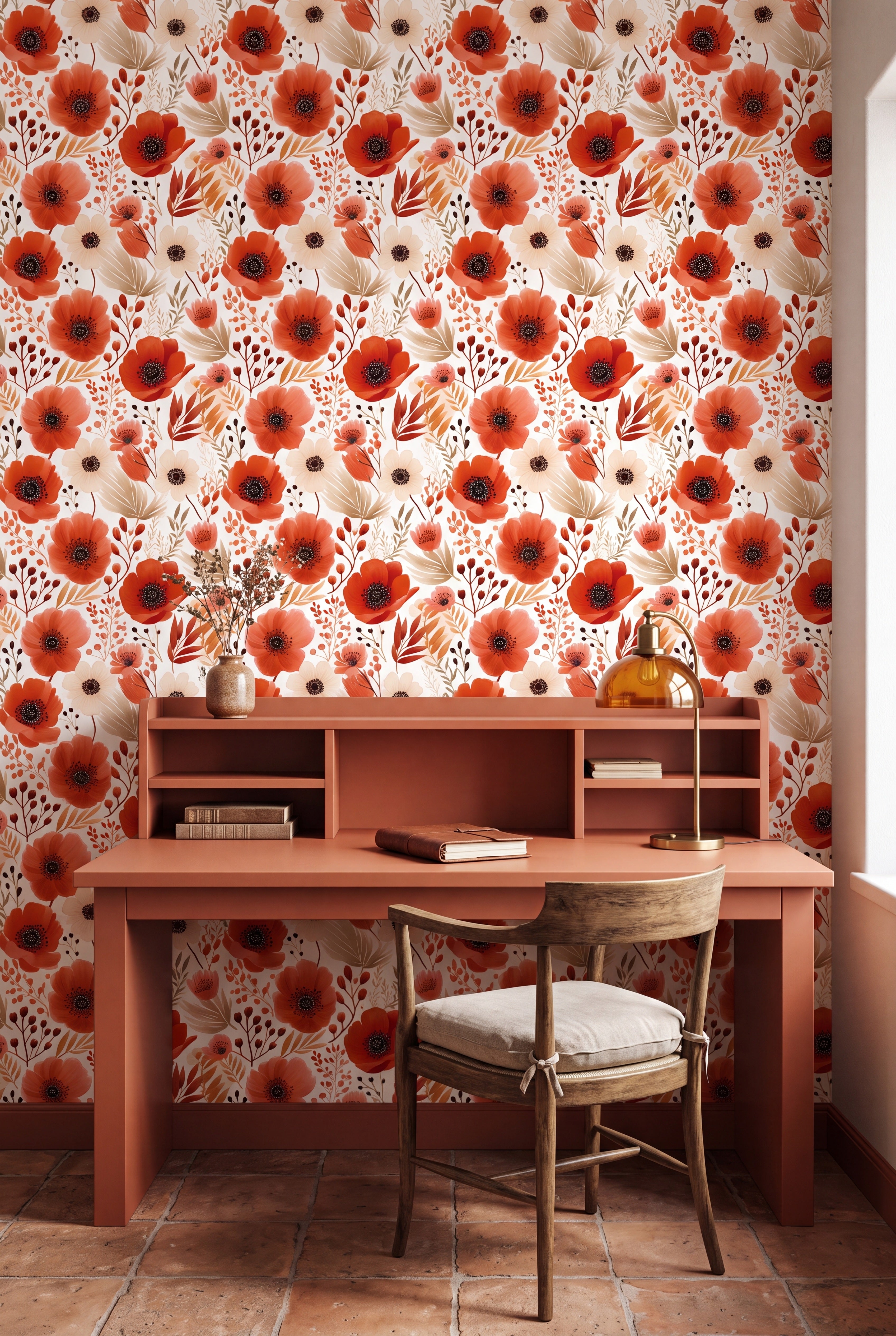 Homestead wallpaper shown in a home office