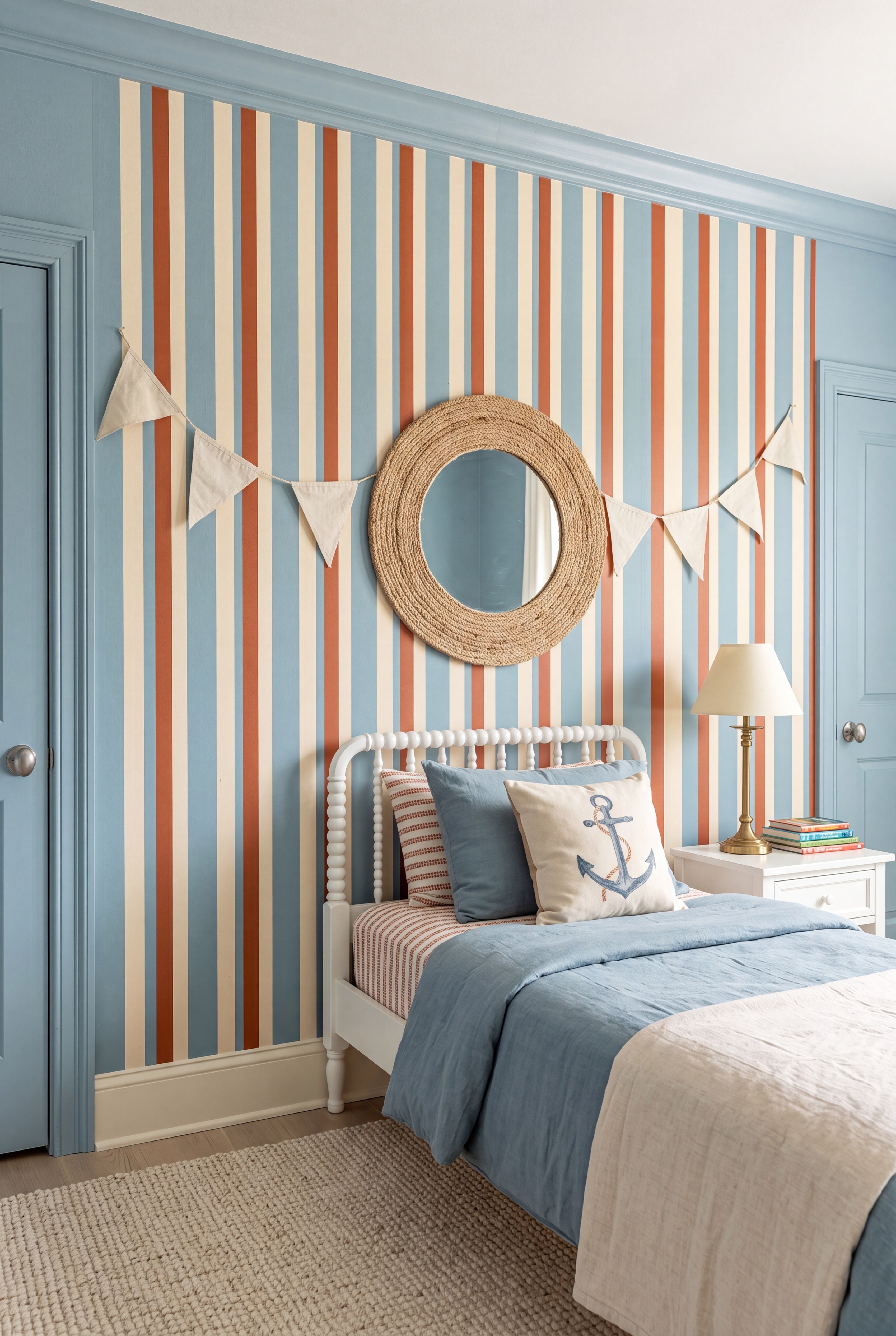 Carousel Stripe wallpaper shown in a kids' room