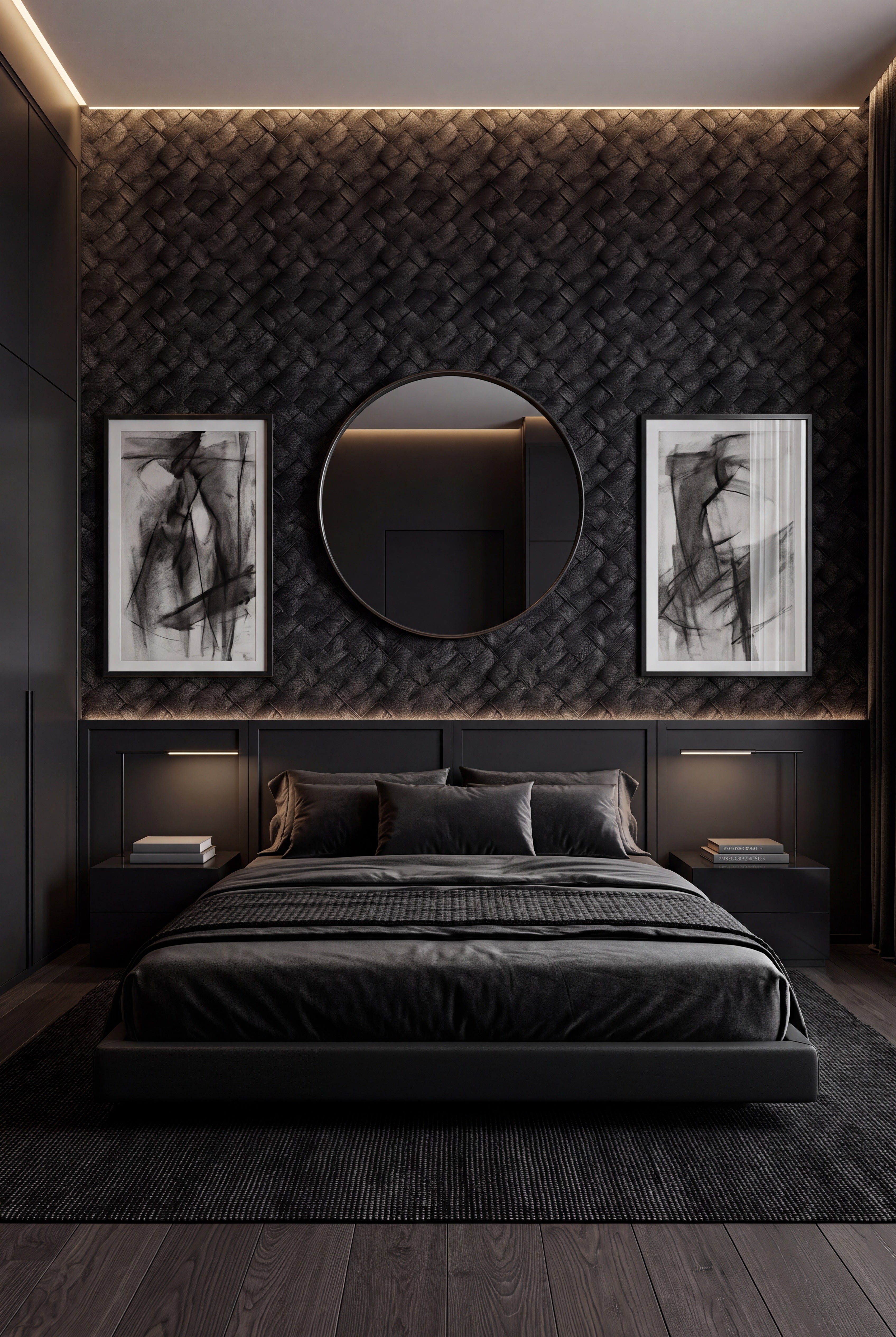 Milano Weave wallpaper shown in a bedroom